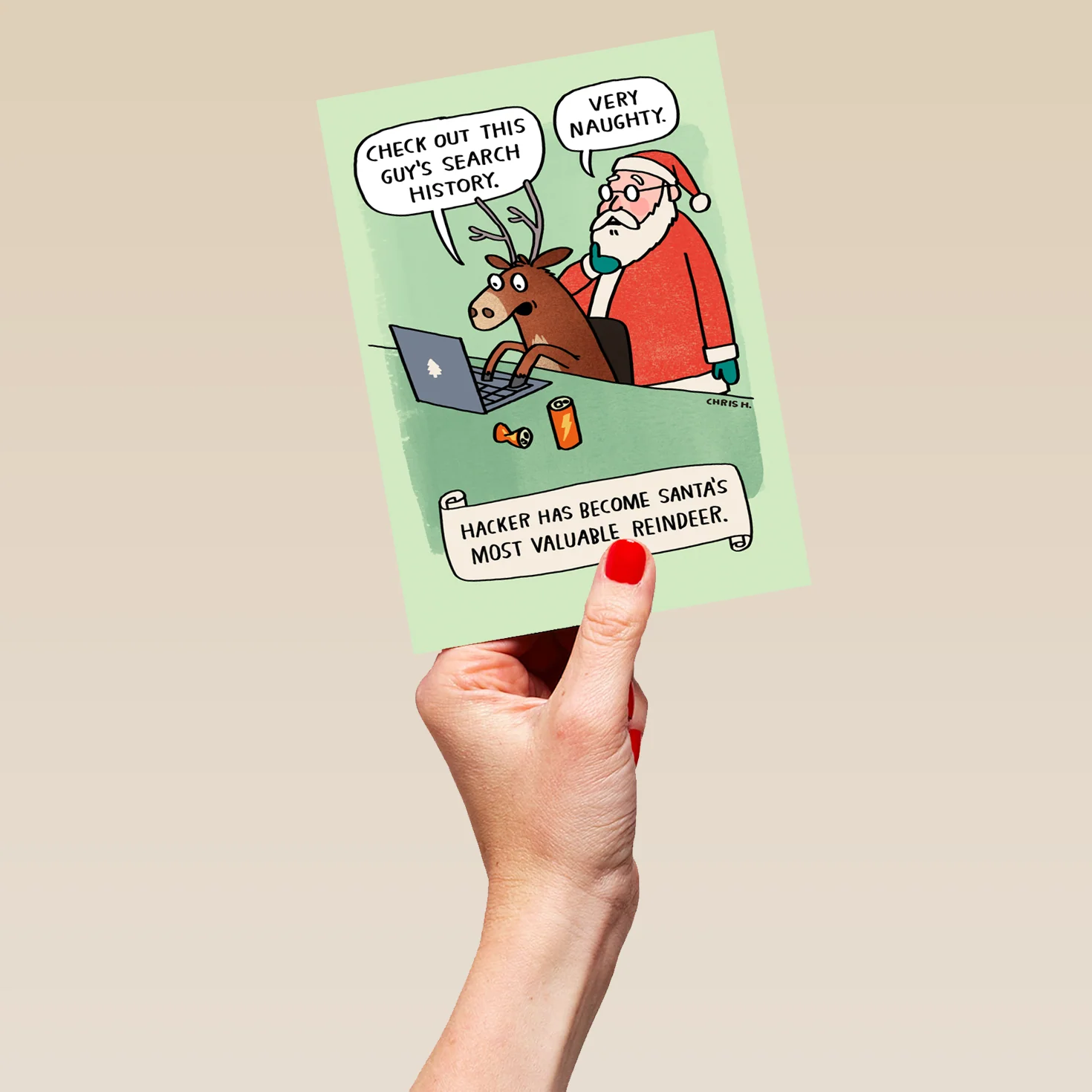 Personalised Funny Christmas Shoebox For Him Reindeer Hacker Card - Image 5