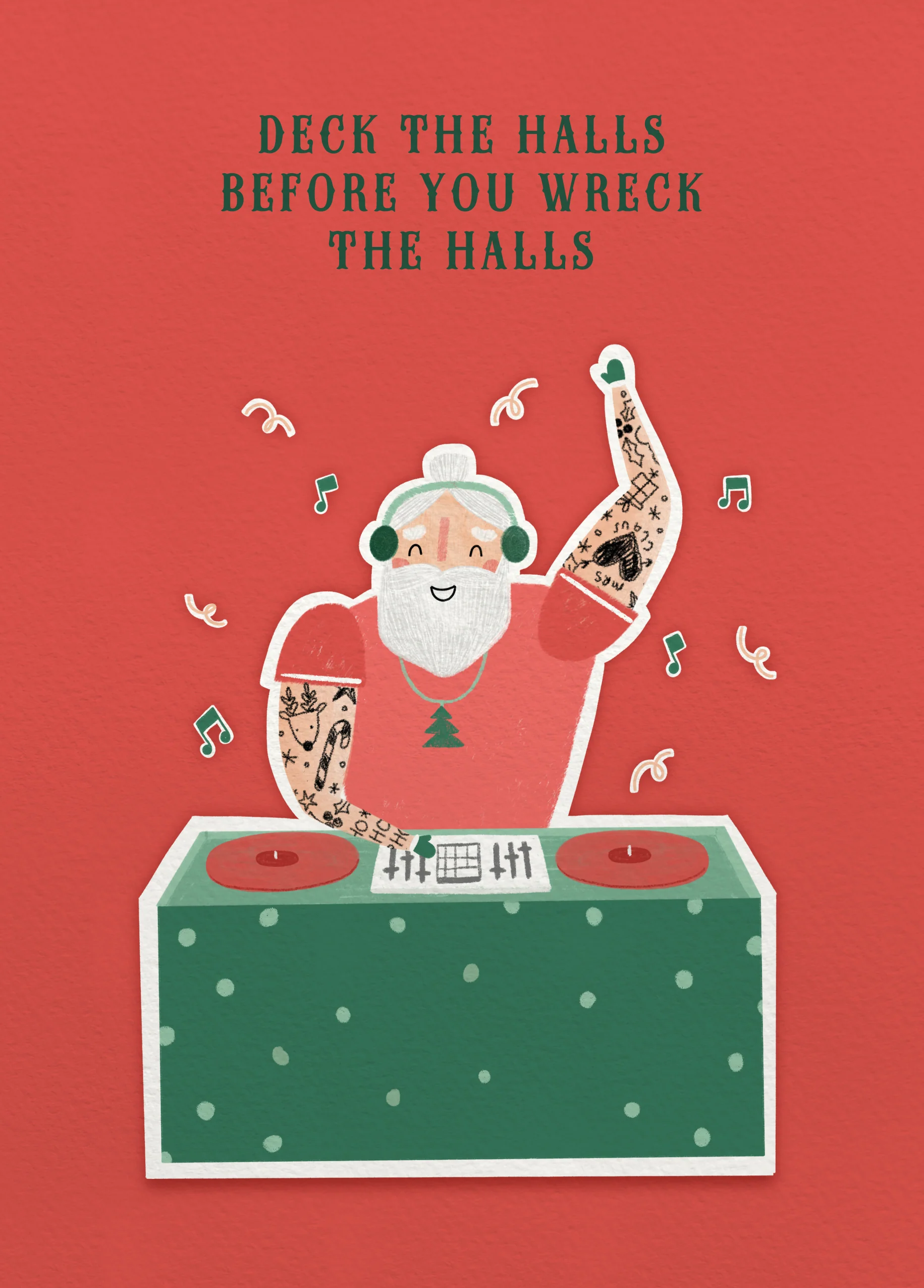 Personalised Funny DJ Santa Wreck The Halls Christmas Card
