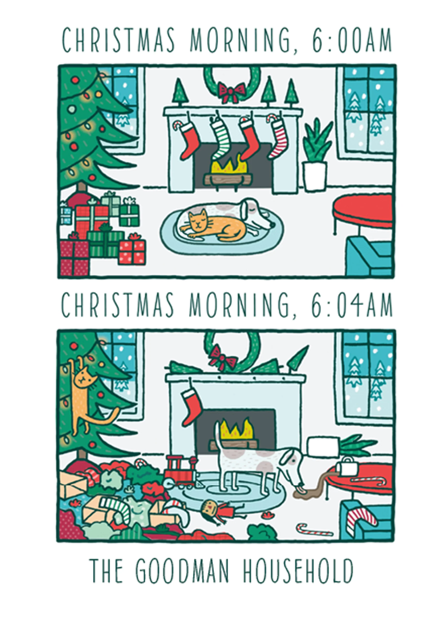 Personalised Funny Editable Cartoon Christmas Morning Card