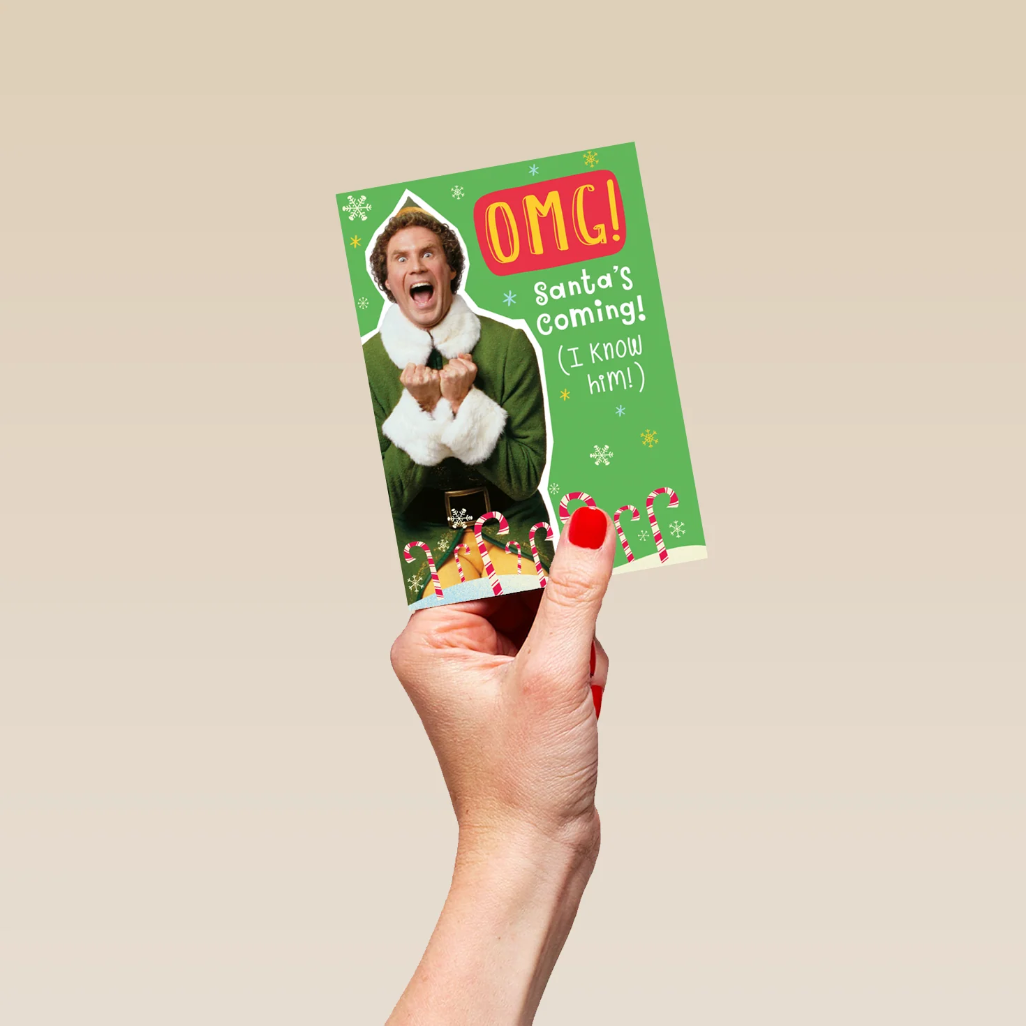 Personalised Funny Elf Omg Santa's Coming Christmas Card - Image 4