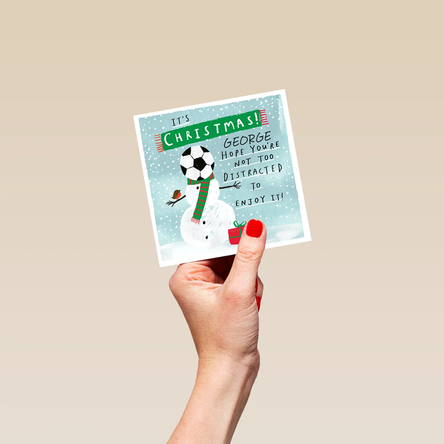 Personalised Funny Football Snowman Christmas Card - Image 4