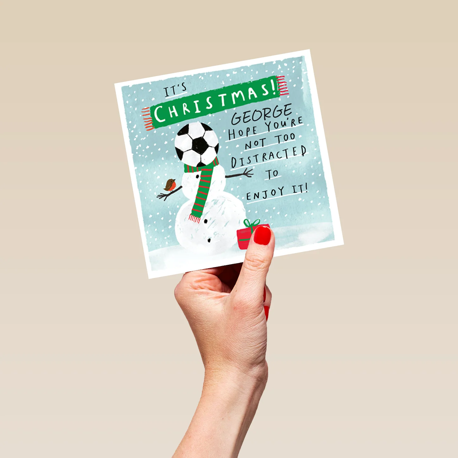 Personalised Funny Football Snowman Christmas Card - Image 5
