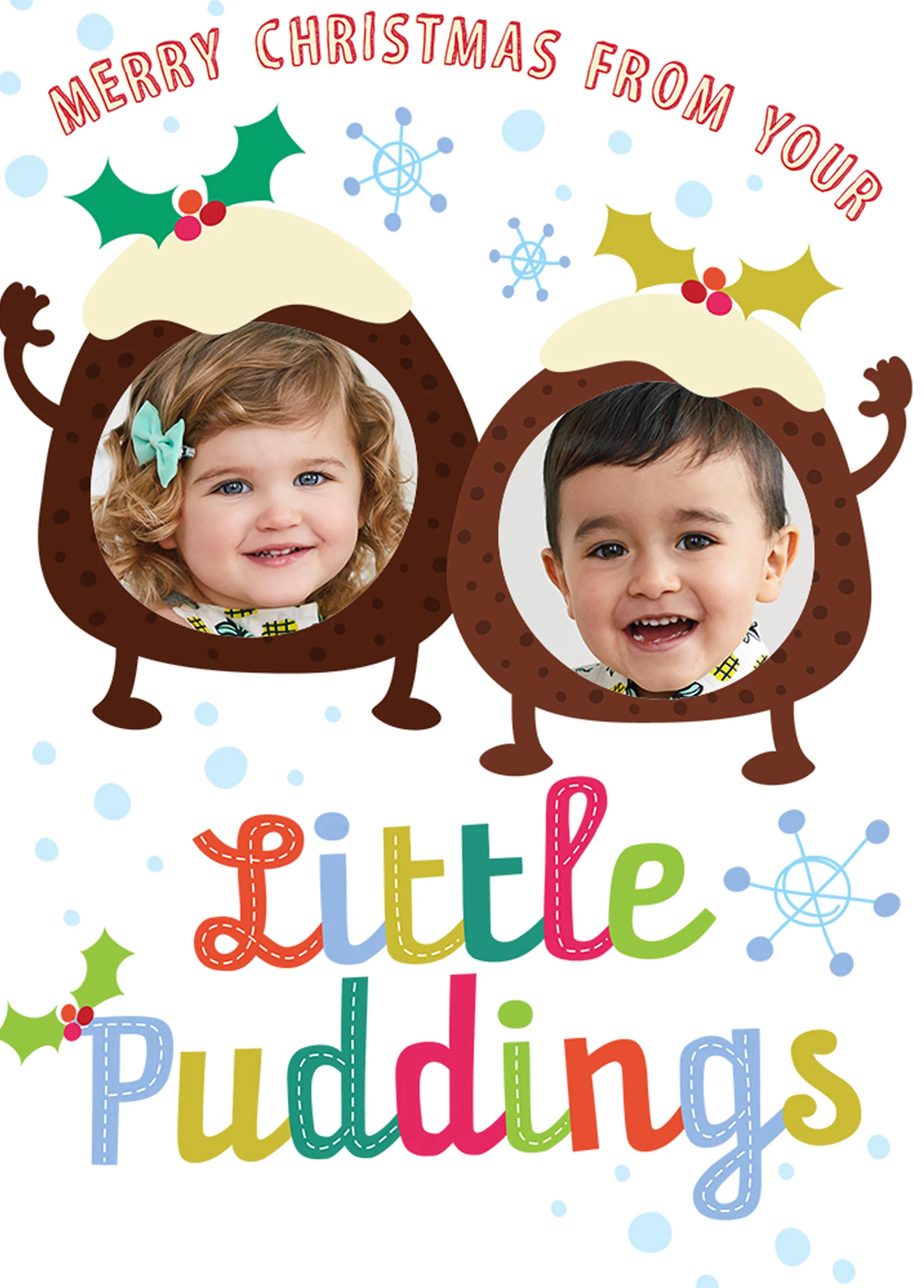 Personalised Funny Little Puddings Christmas Photo Upload Card