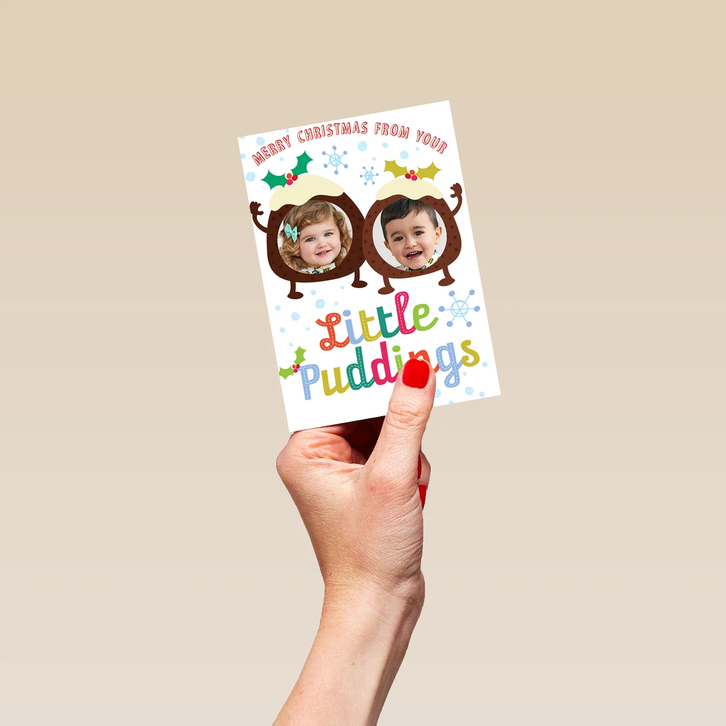 Personalised Funny Little Puddings Christmas Photo Upload Card - Image 4