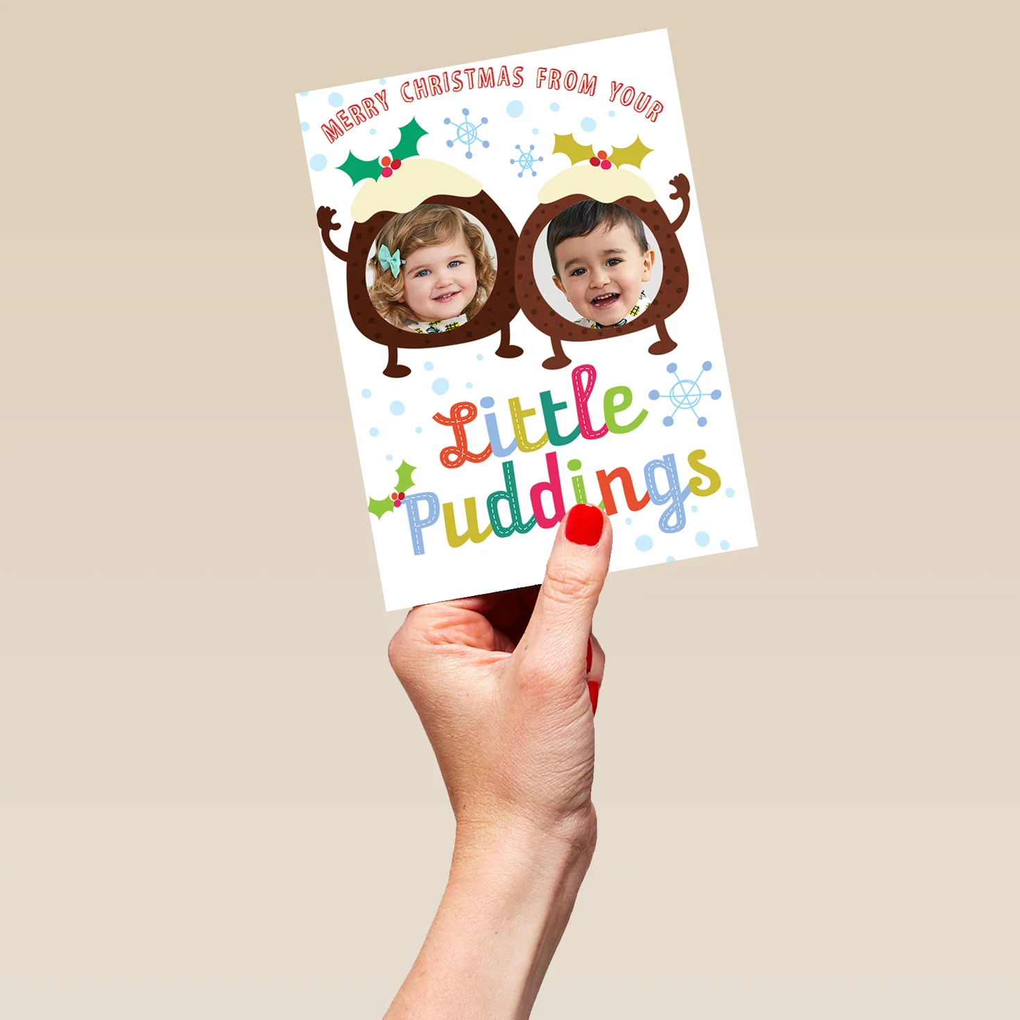 Personalised Funny Little Puddings Christmas Photo Upload Card - Image 5