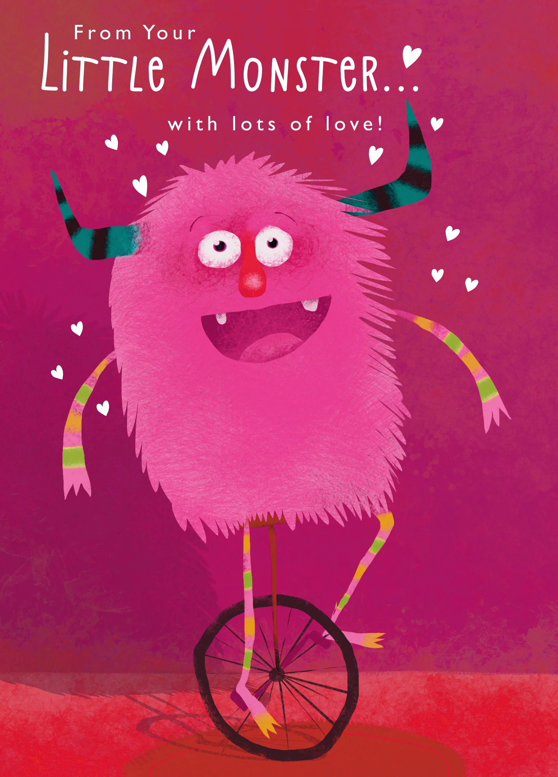 Personalised Funny Monster With Unicycle Kids Valentine's Day Card