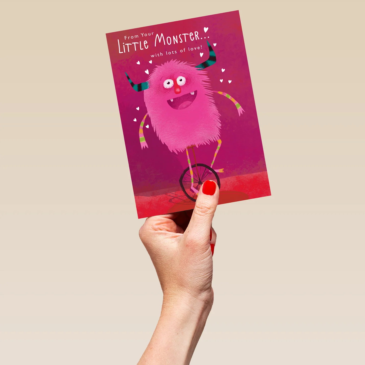 Personalised Funny Monster With Unicycle Kids Valentine's Day Card - Image 5
