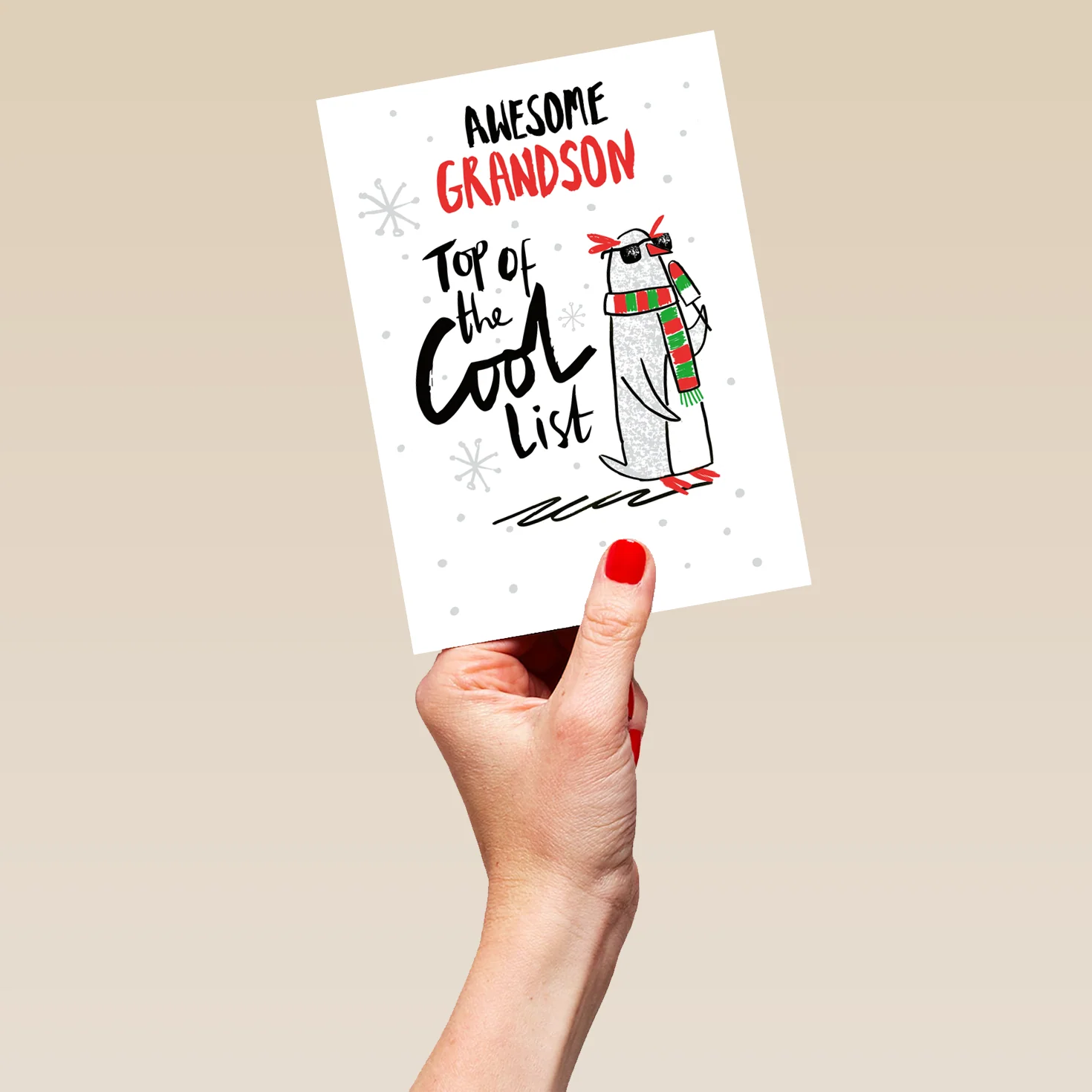 Personalised Funny Penguin Christmas Card for Grandson - Image 5