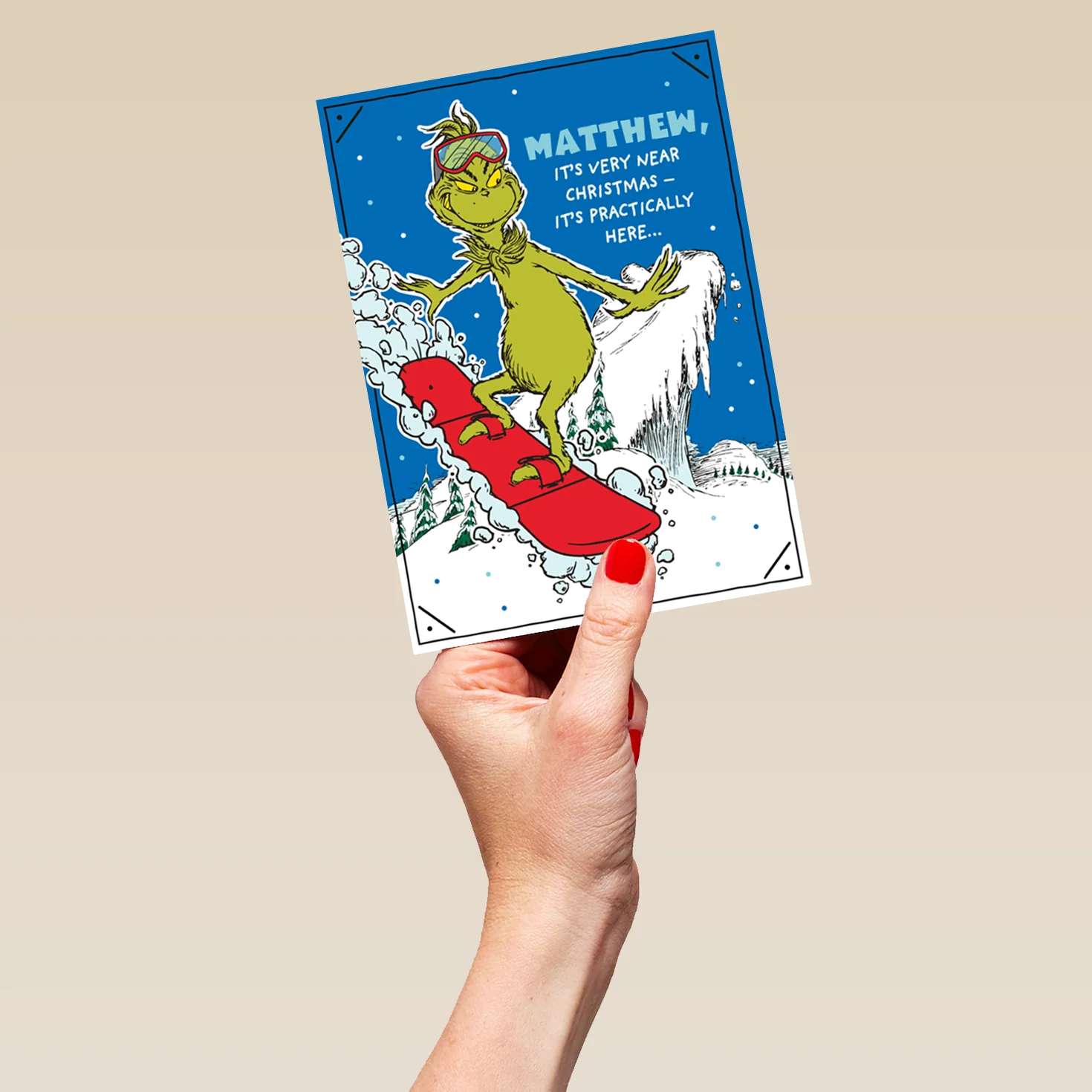 Personalised Funny The Grinch Snowboard Christmas Card - Image 5