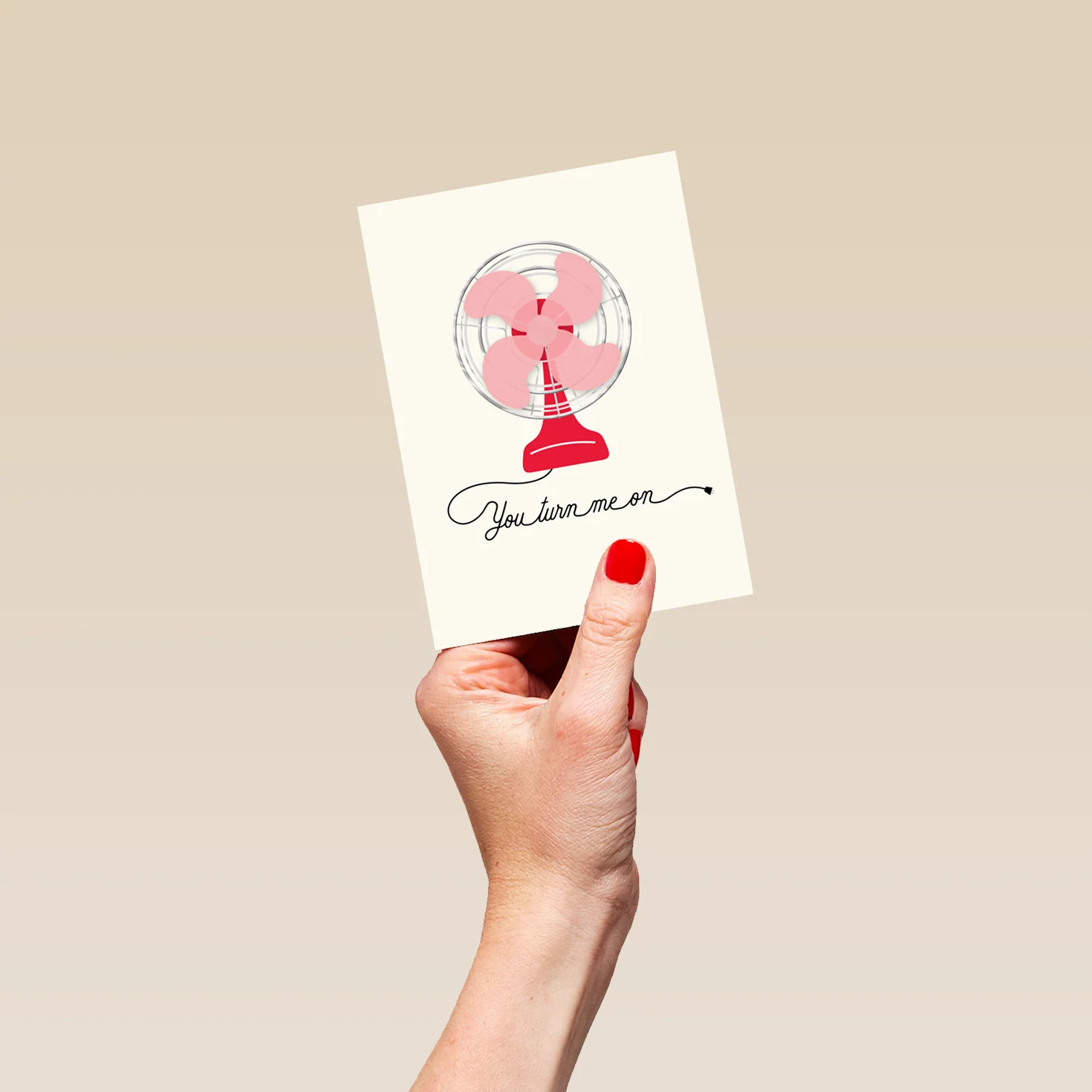 Personalised Funny 'You Turn Me On' Pink Fan Valentine's Day Card - Image 4