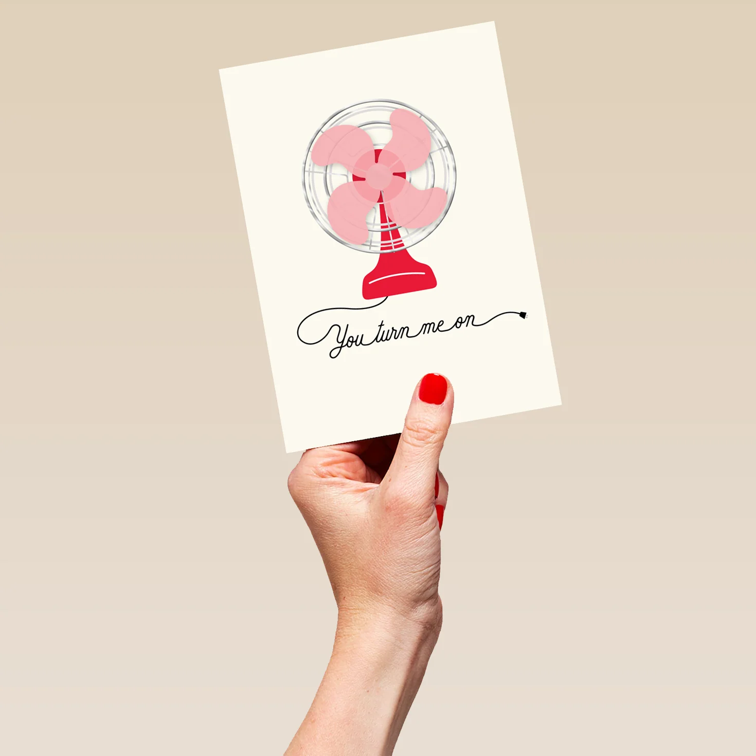 Personalised Funny 'You Turn Me On' Pink Fan Valentine's Day Card - Image 5