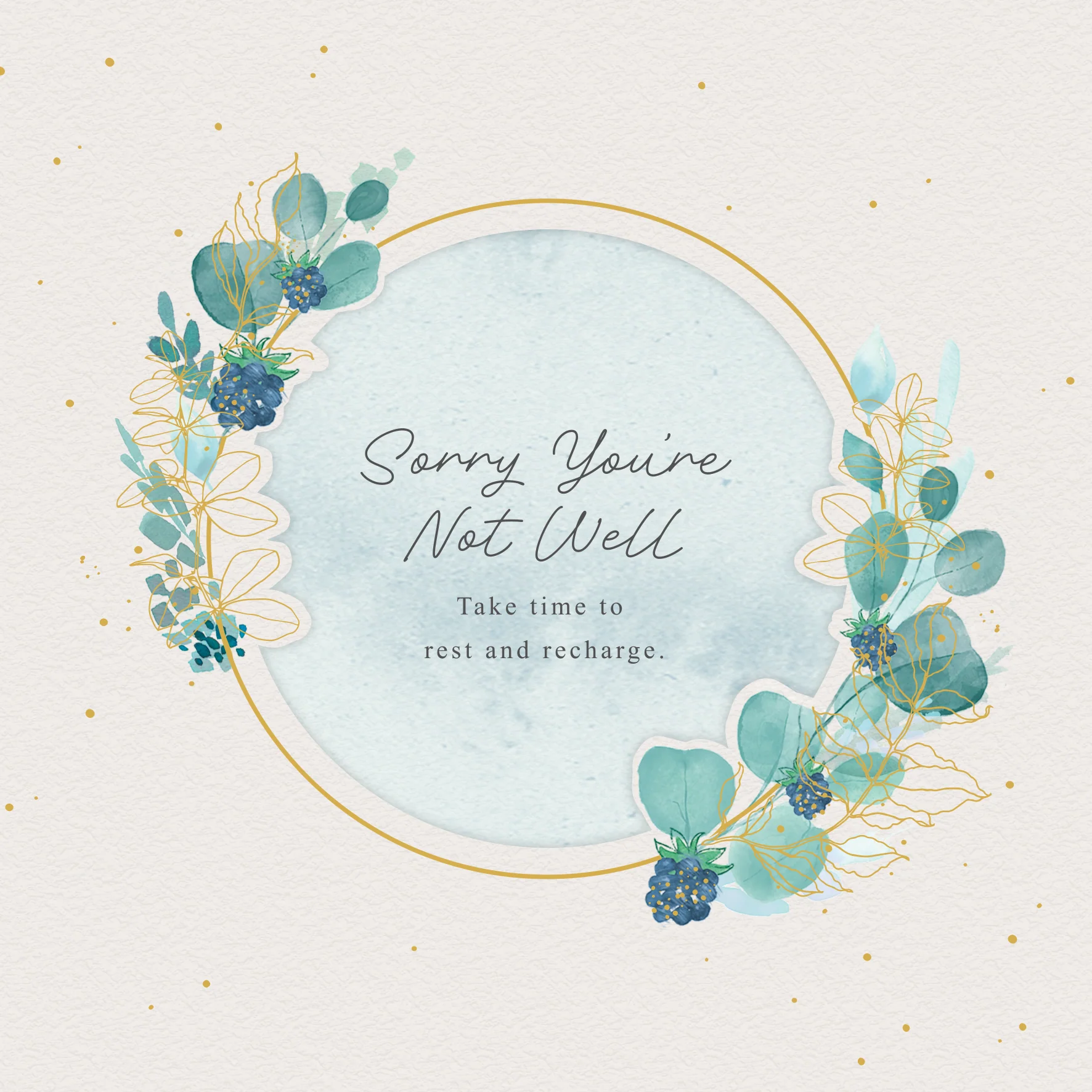 Personalised Get Well Soon Card - Watercolour Circular Frame with Flowers