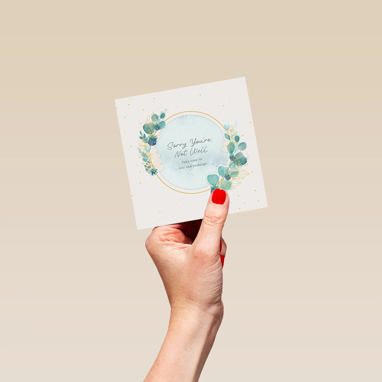 Personalised Get Well Soon Card - Watercolour Circular Frame with Flowers - Image 4
