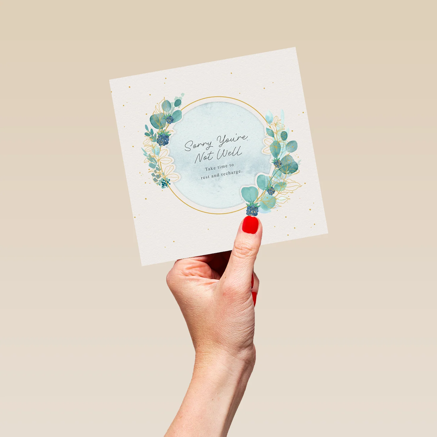 Personalised Get Well Soon Card - Watercolour Circular Frame with Flowers - Image 5