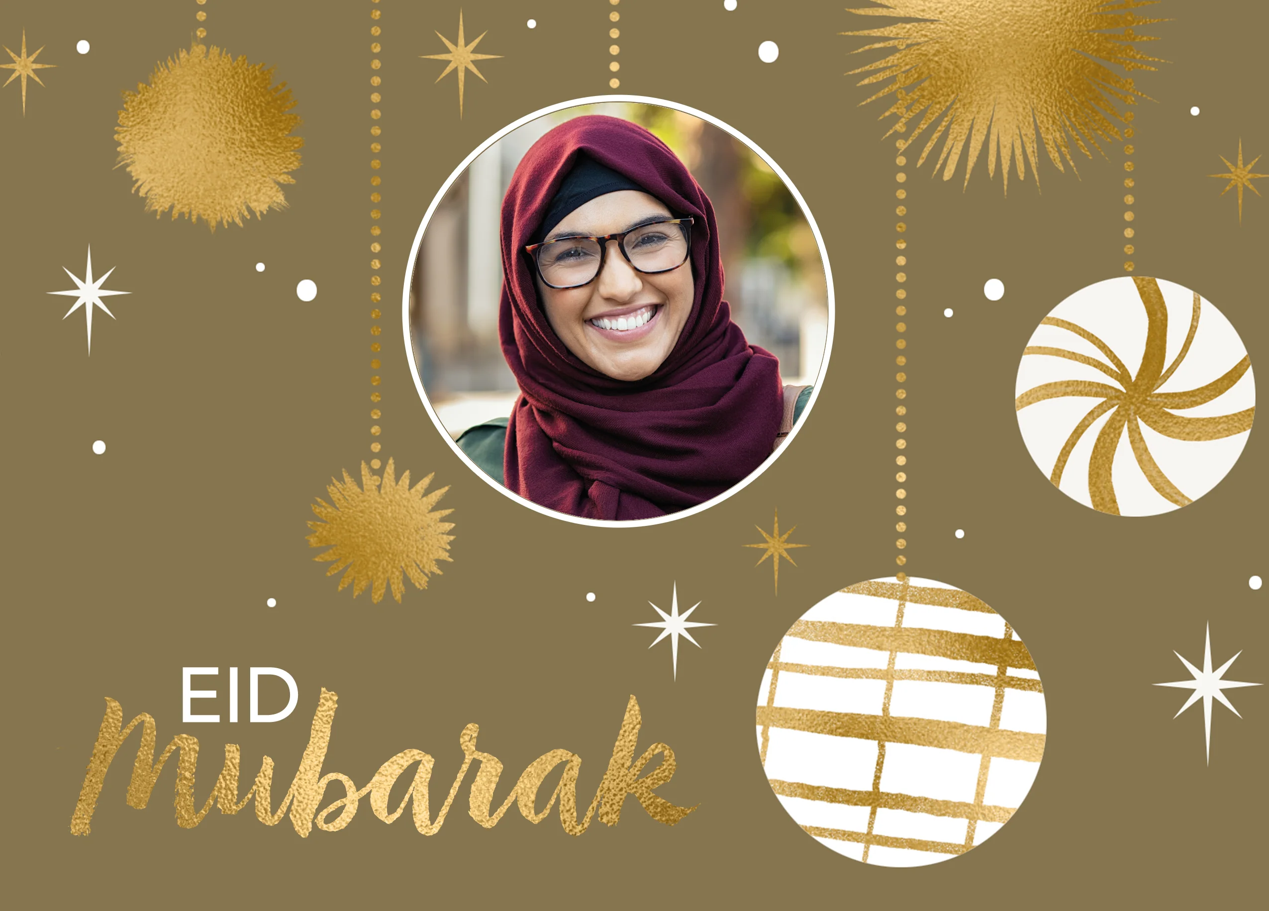 Personalised Gold Decorations Eid Mubarak Photo Upload Card