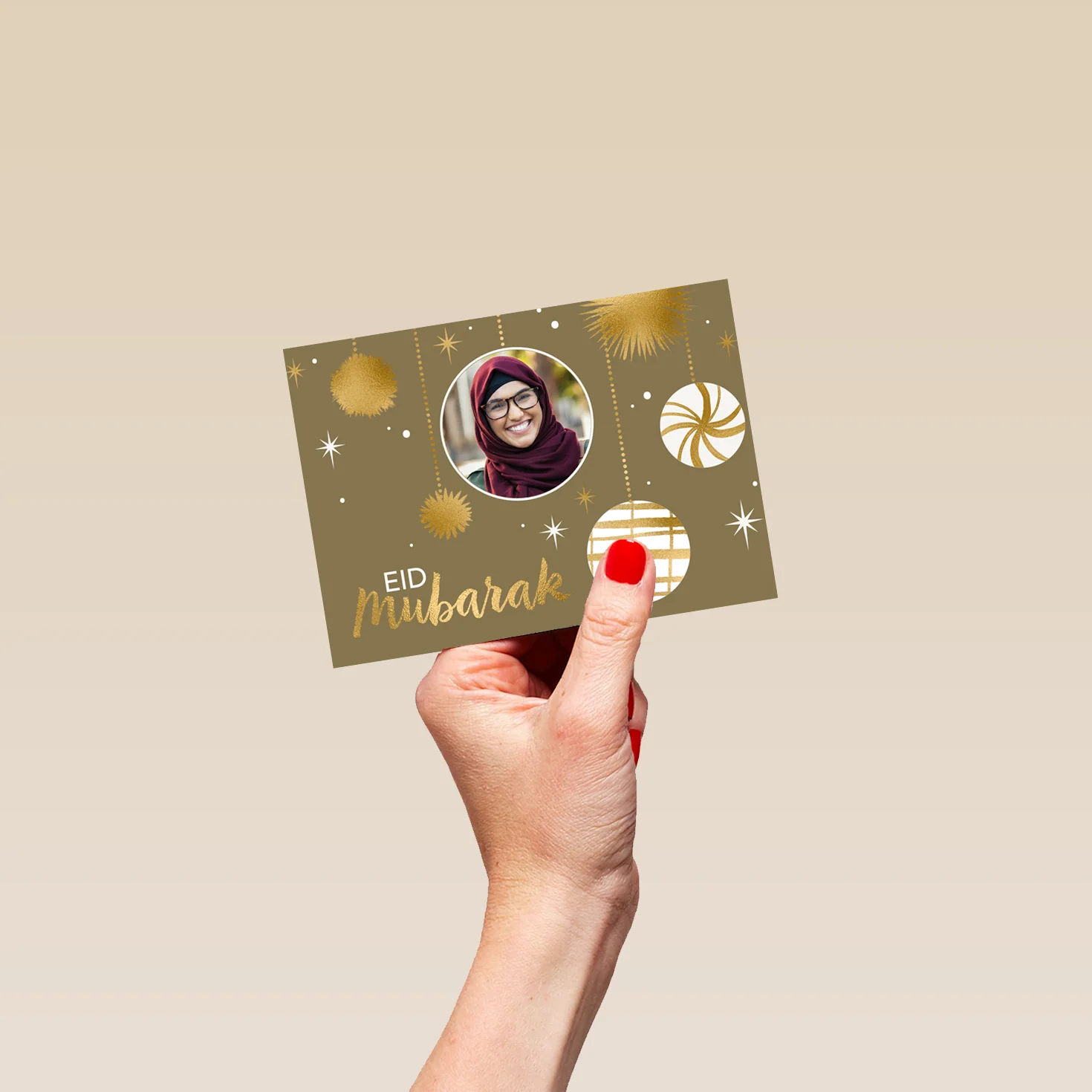 Personalised Gold Decorations Eid Mubarak Photo Upload Card - Image 4