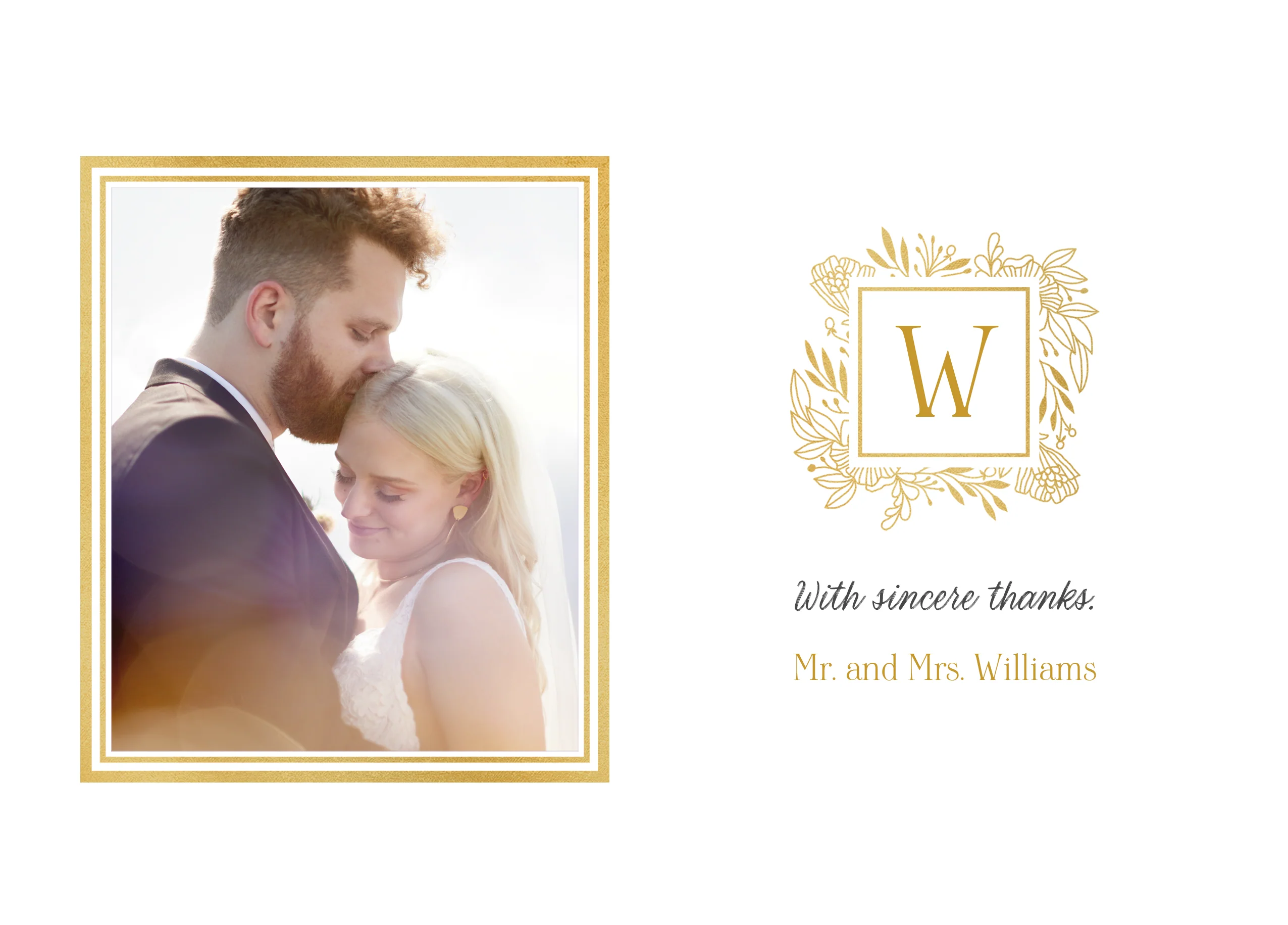 Personalised 'Gold Monogram' Photo Upload Wedding Thank You Card