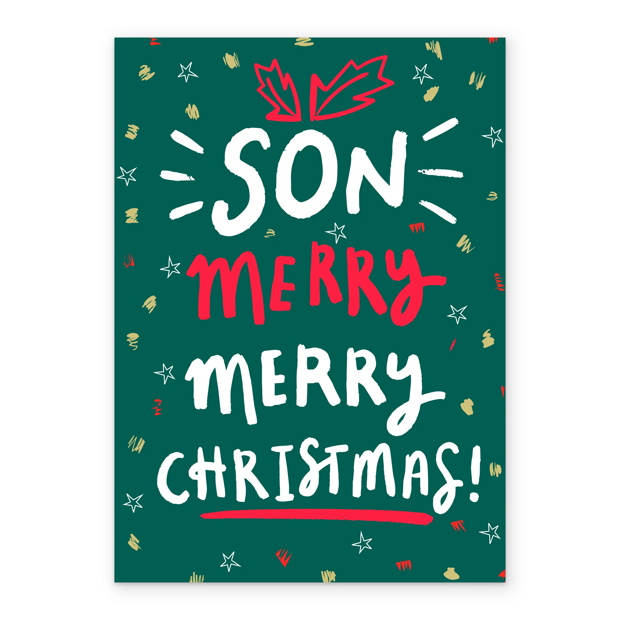 Personalised Gold Red And Green Merry Christmas Son Card - Image 2