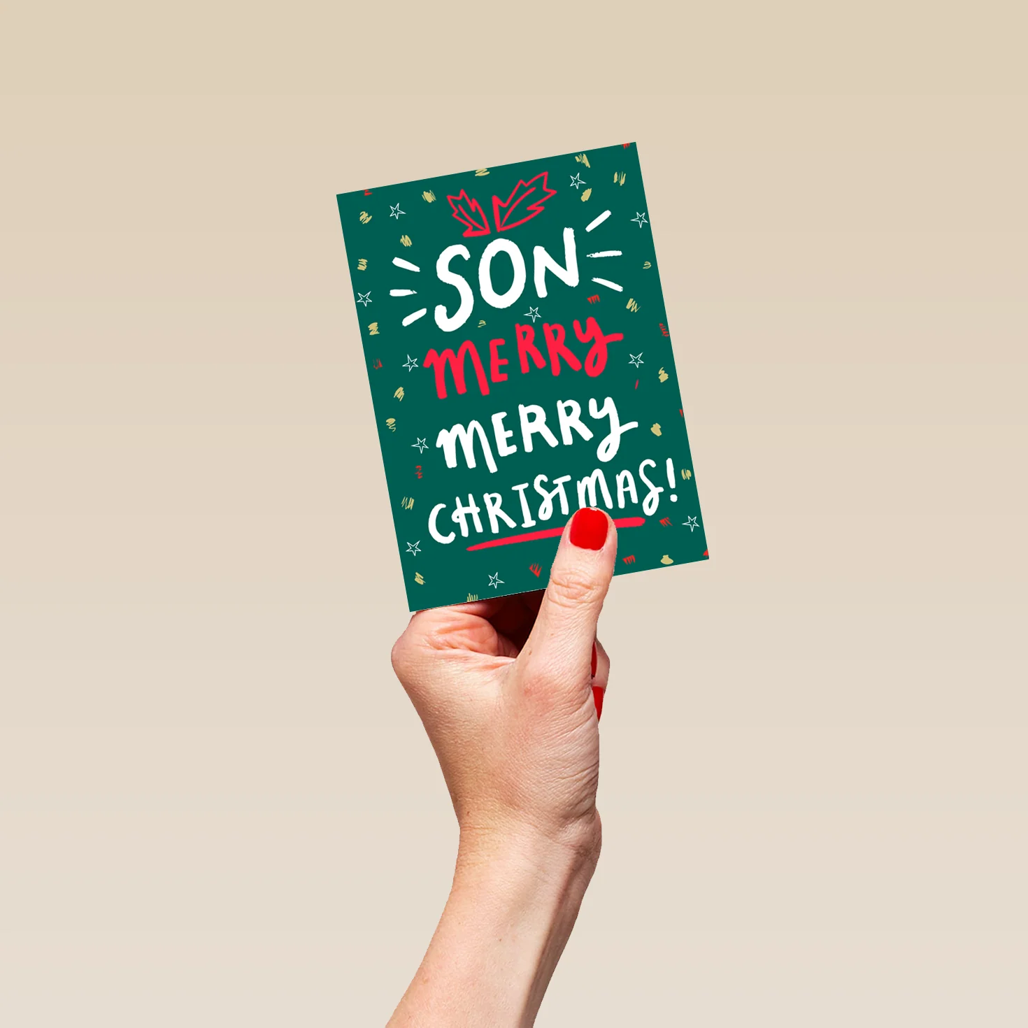 Personalised Gold Red And Green Merry Christmas Son Card - Image 4