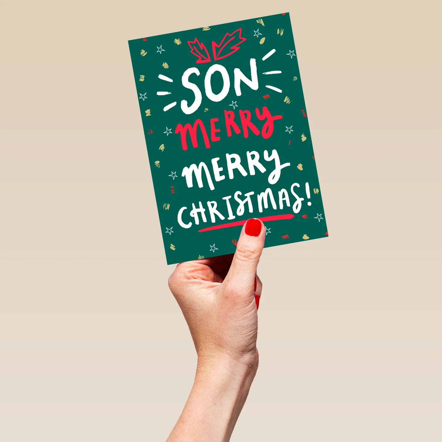 Personalised Gold Red And Green Merry Christmas Son Card - Image 5