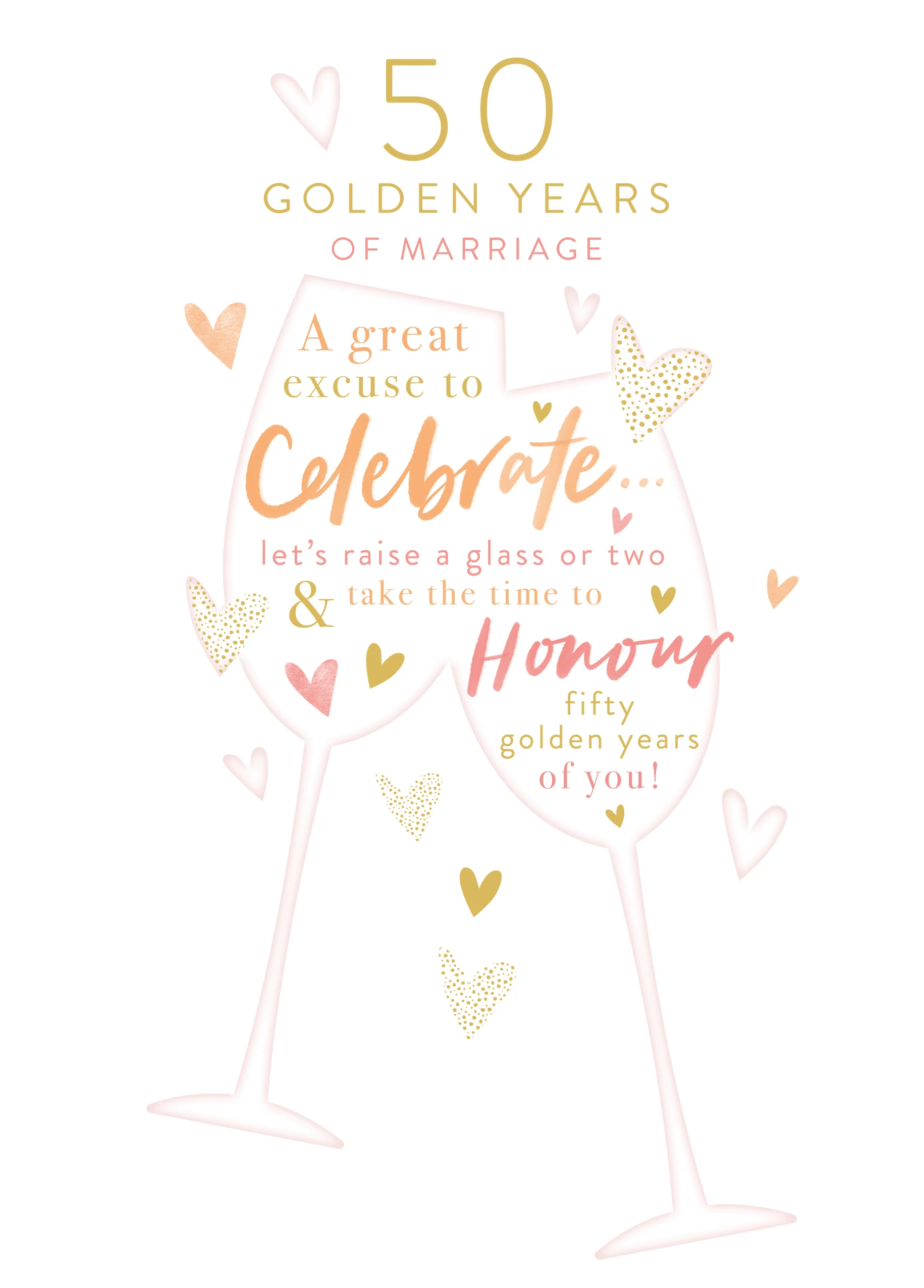 Personalised Golden Wedding Anniversary Card - Word-Filled Glasses Design