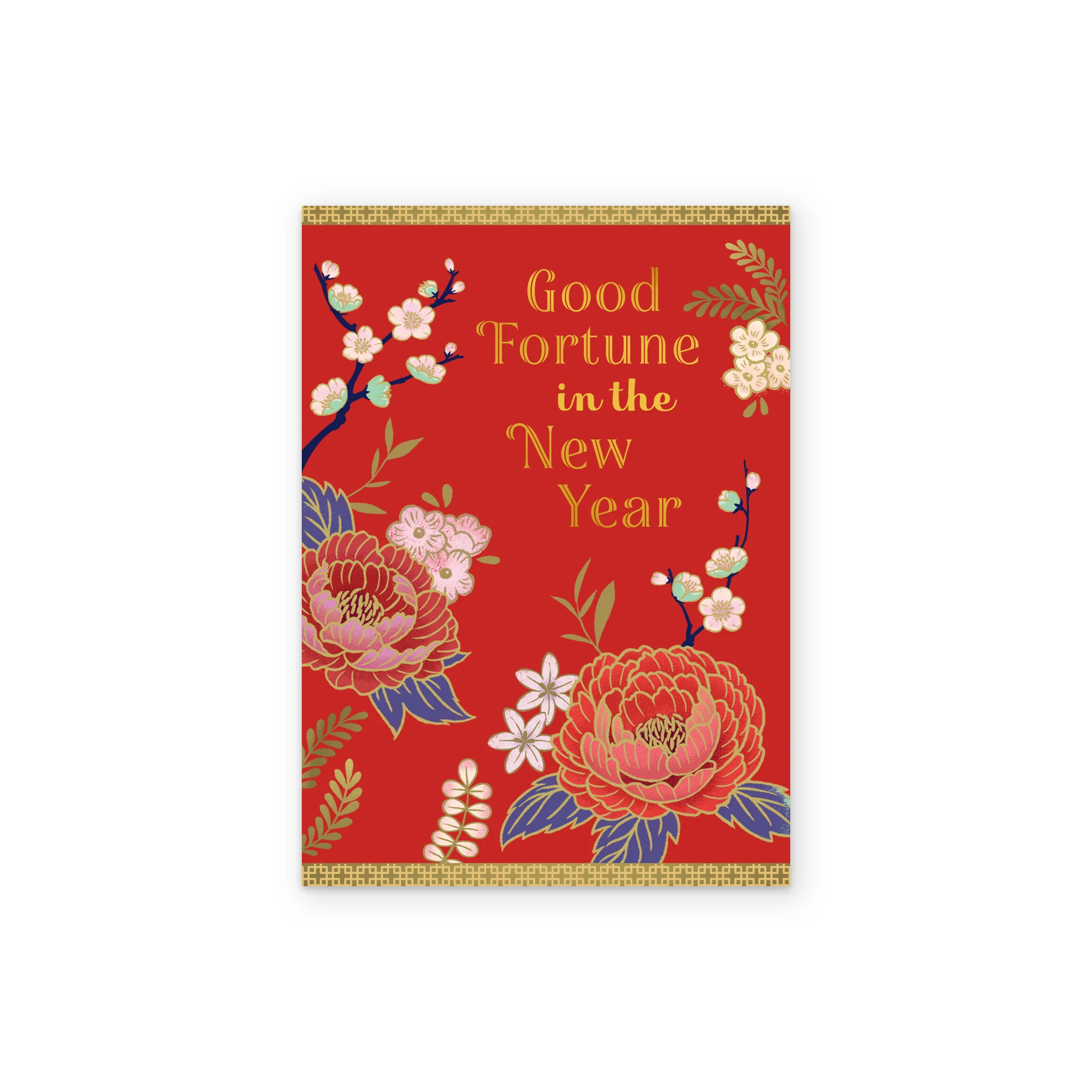 Personalised 'Good Fortune' Red Flowers Lunar New Year Card - Image 2