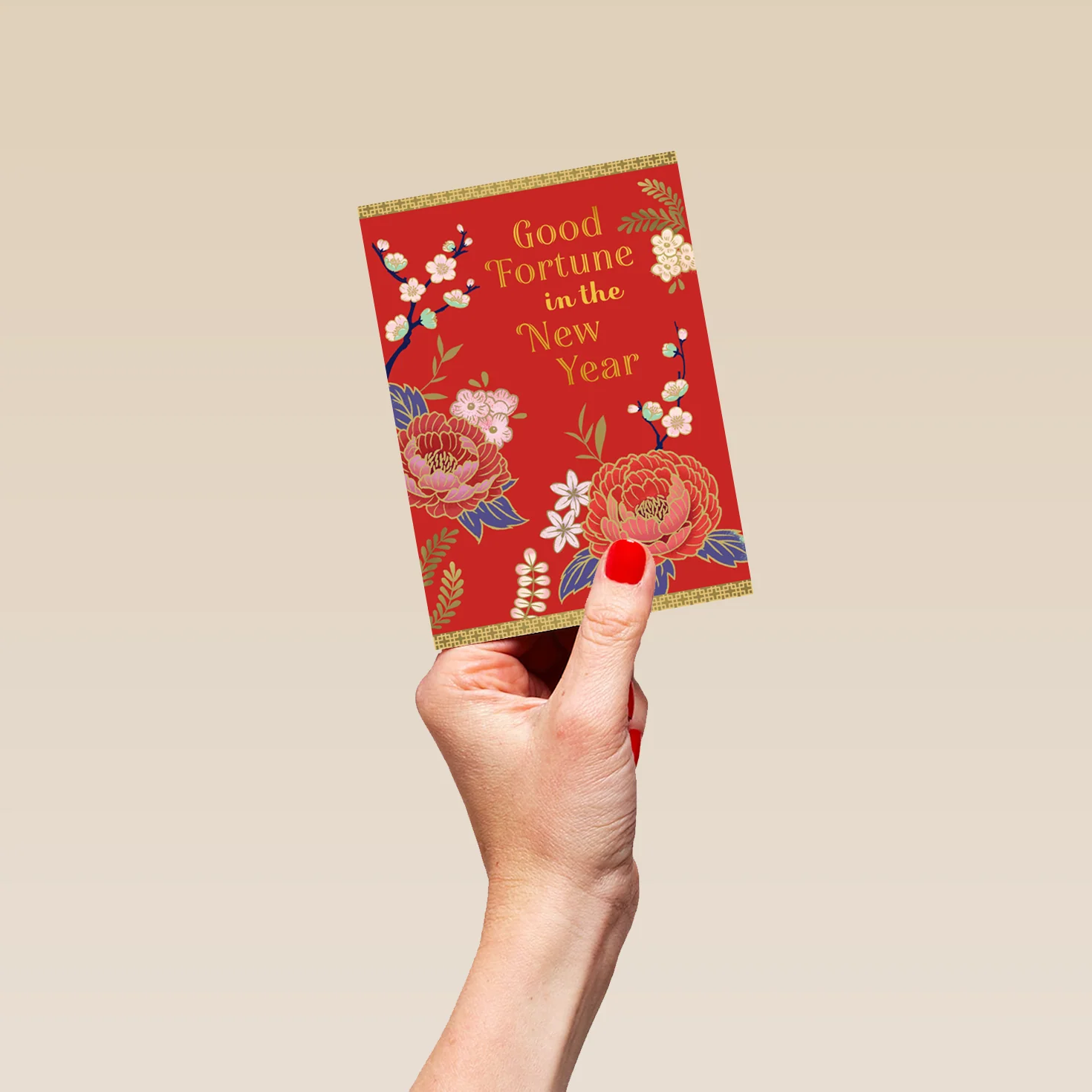 Personalised 'Good Fortune' Red Flowers Lunar New Year Card - Image 4