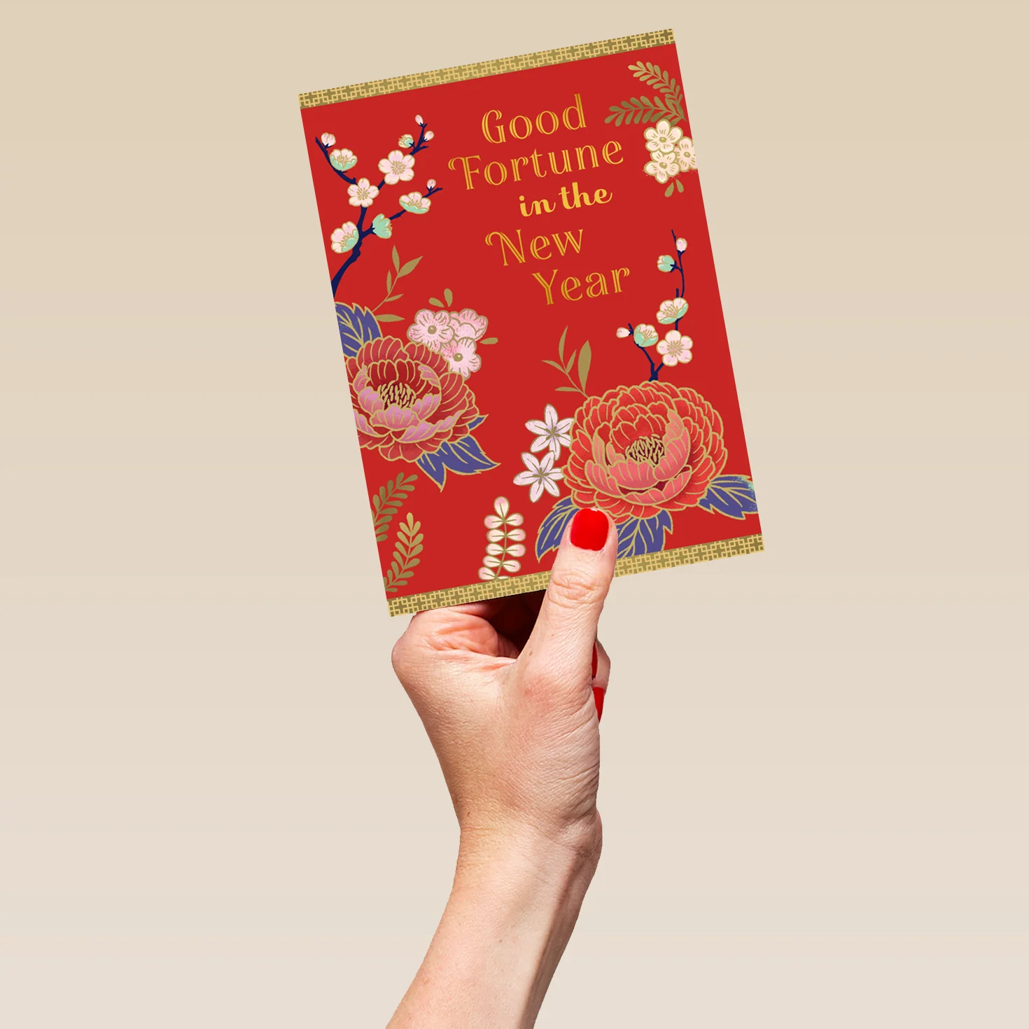 Personalised 'Good Fortune' Red Flowers Lunar New Year Card - Image 5