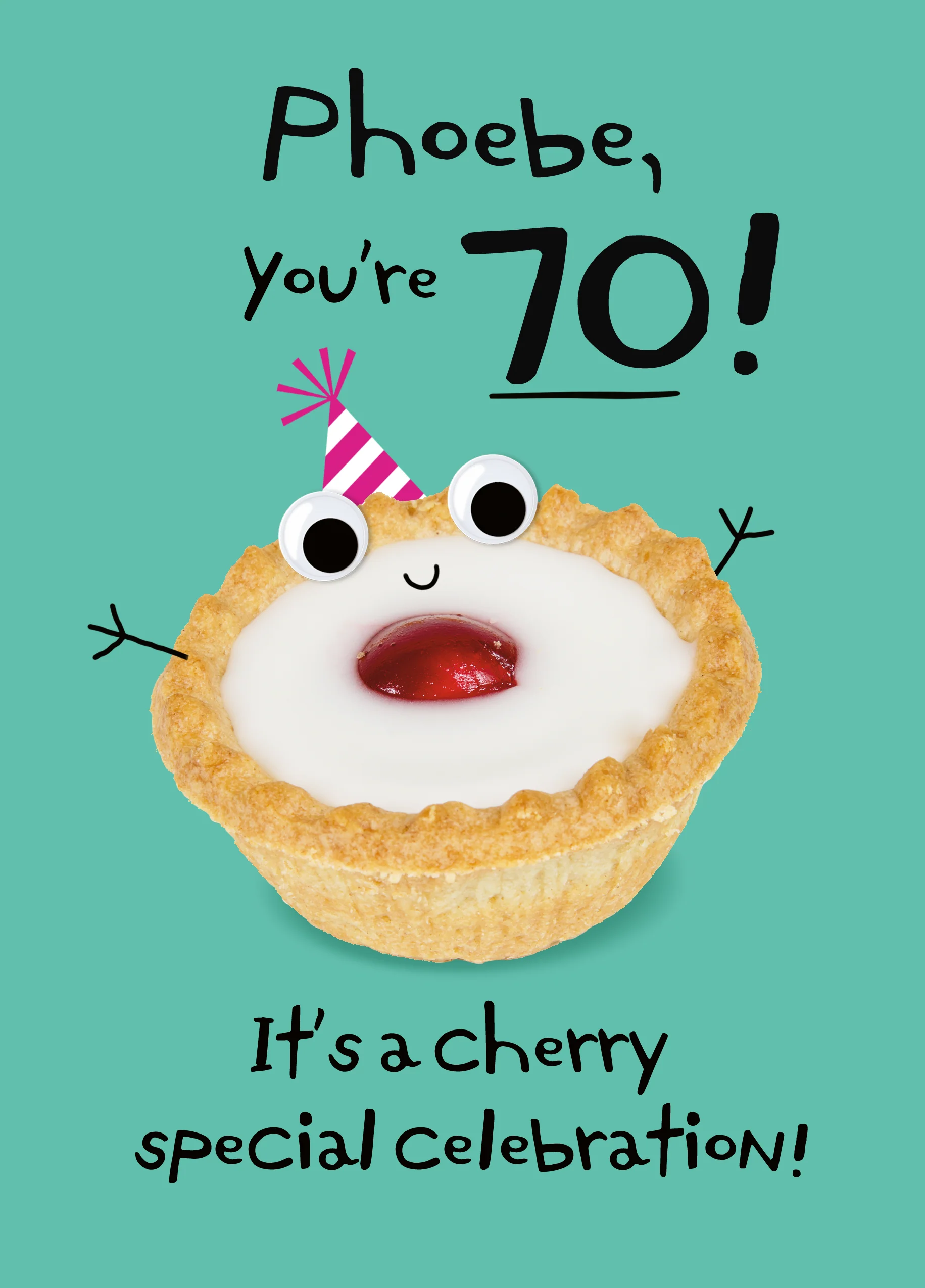 Personalised Googly Grub 'Cherry-Topped Pie' 70th Birthday Card