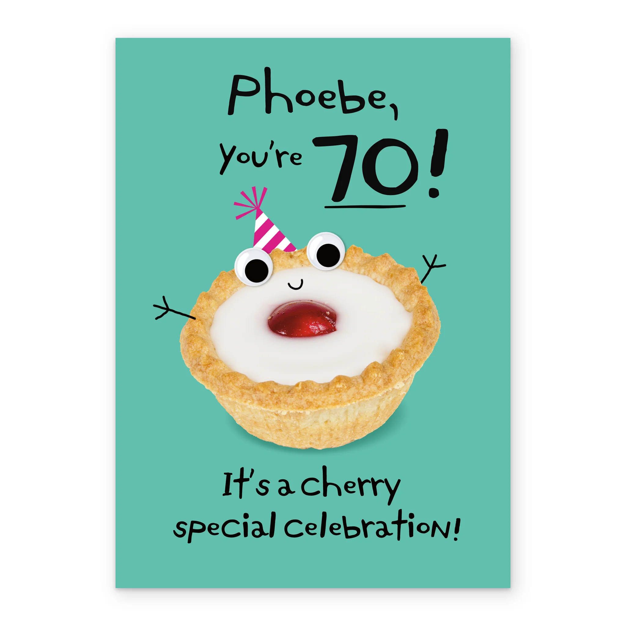 Personalised Googly Grub 'Cherry-Topped Pie' 70th Birthday Card - Image 2