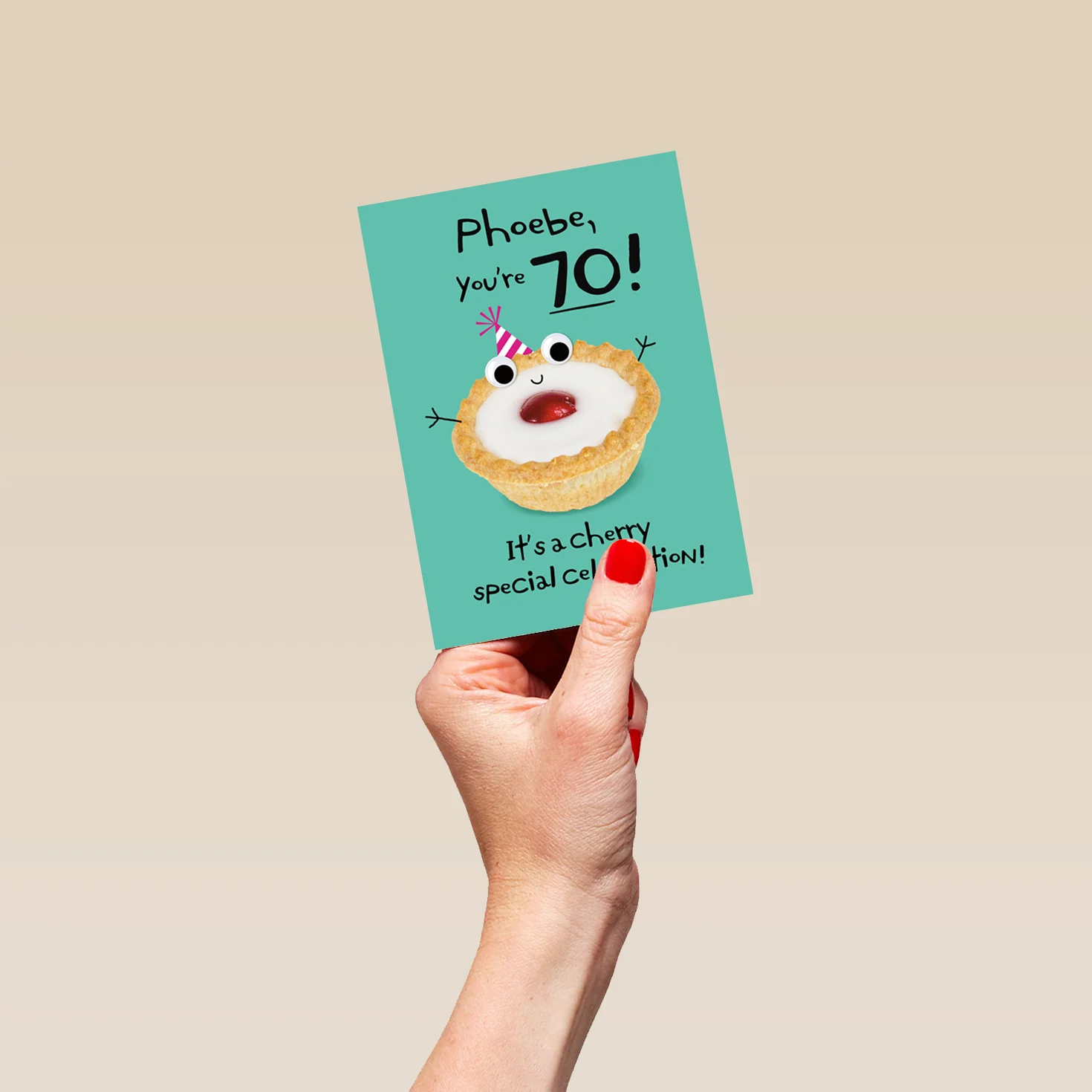 Personalised Googly Grub 'Cherry-Topped Pie' 70th Birthday Card - Image 4