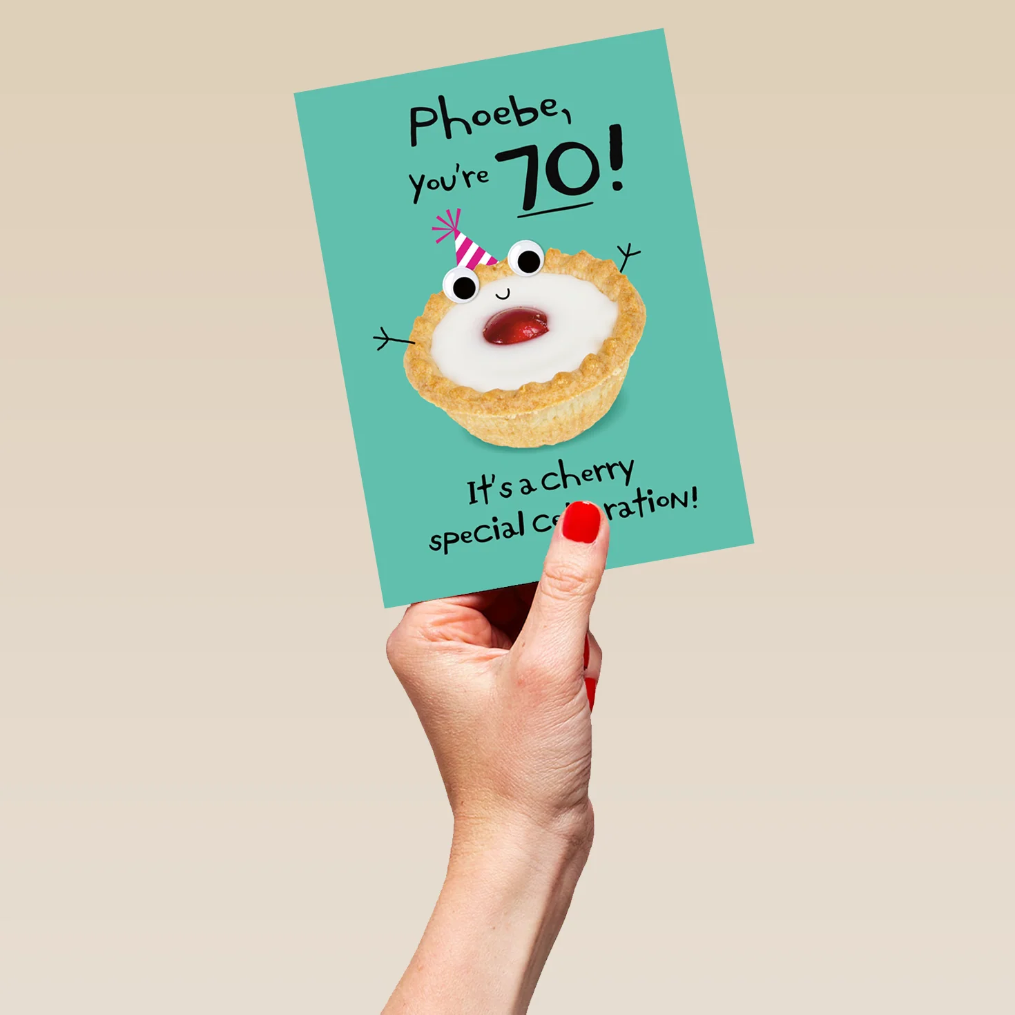 Personalised Googly Grub 'Cherry-Topped Pie' 70th Birthday Card - Image 5
