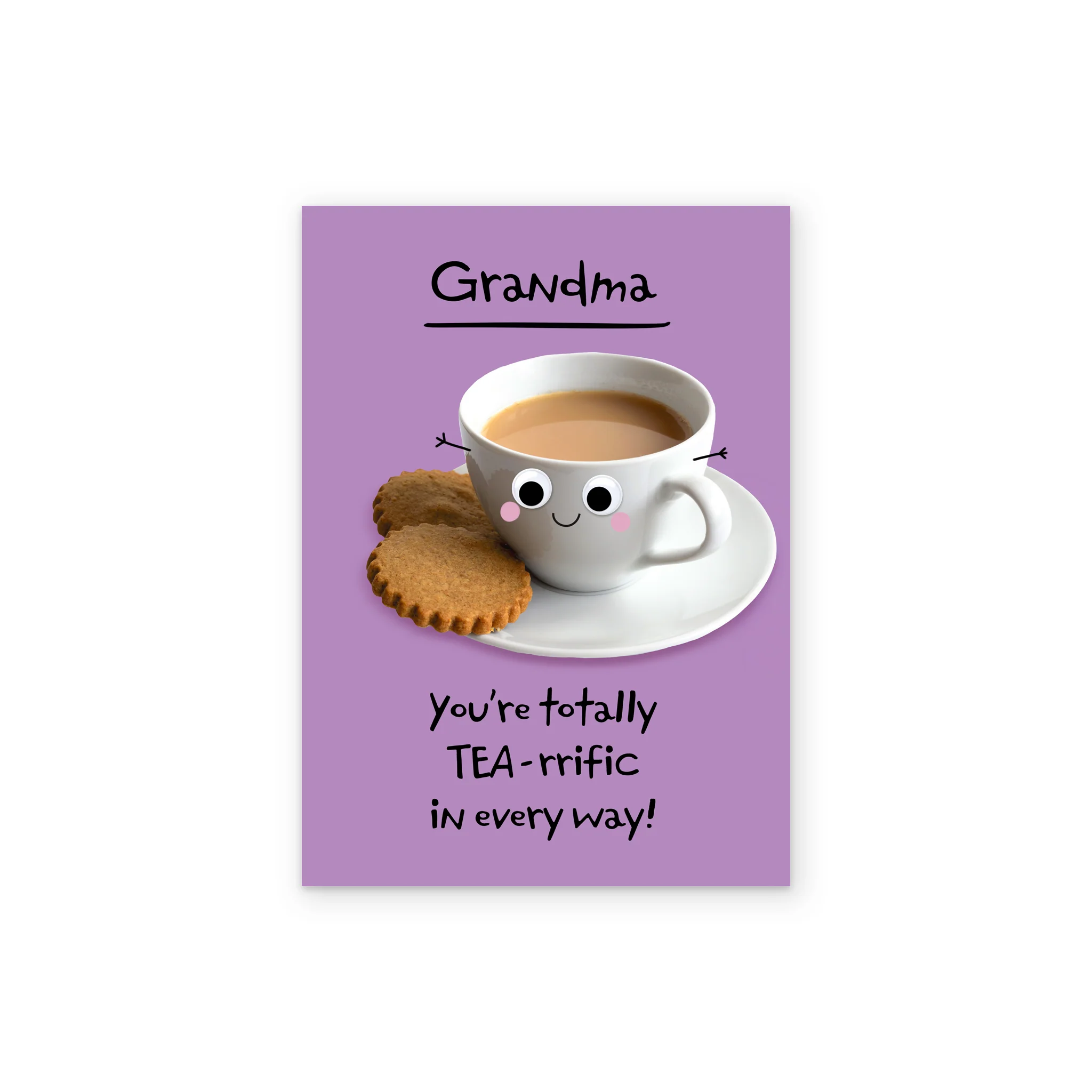 Personalised Googly Grub 'Cup of Tea & Biscuits' Birthday Card For Grandma - Image 2