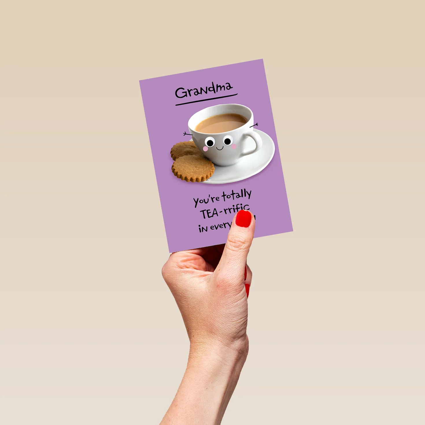 Personalised Googly Grub 'Cup of Tea & Biscuits' Birthday Card For Grandma - Image 4