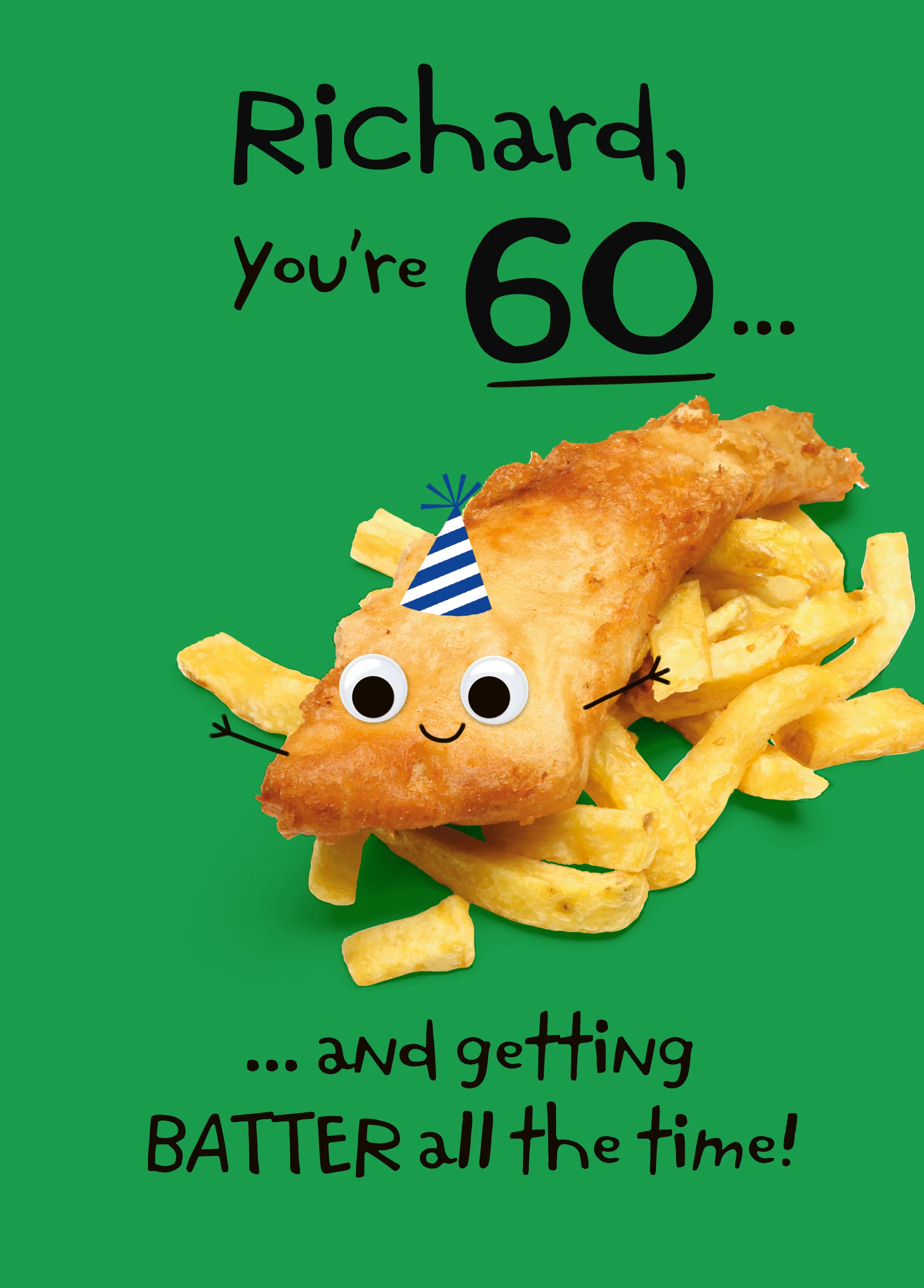Personalised Googly Grub 'Fish & Chips' 60th Birthday Card