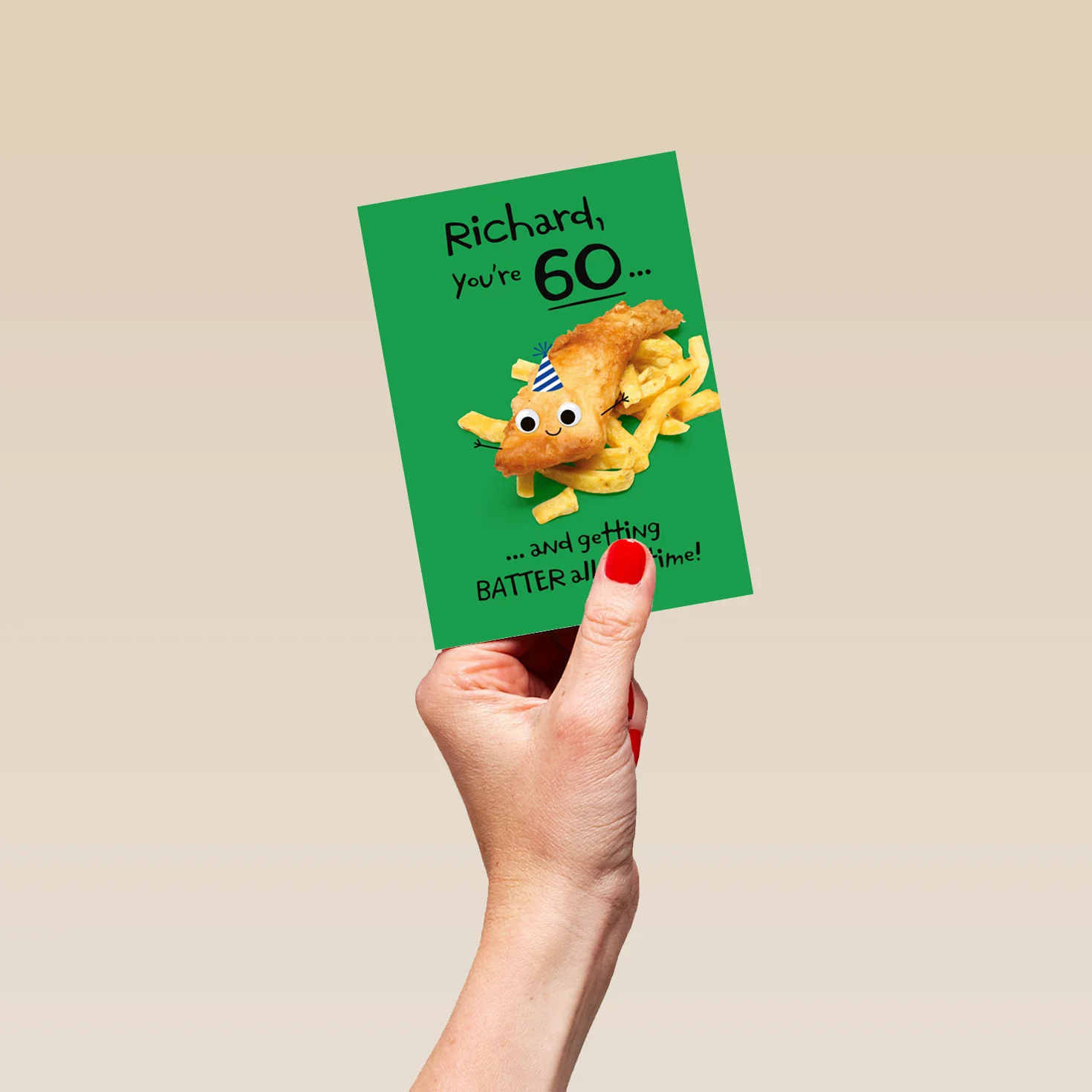 Personalised Googly Grub 'Fish & Chips' 60th Birthday Card - Image 4