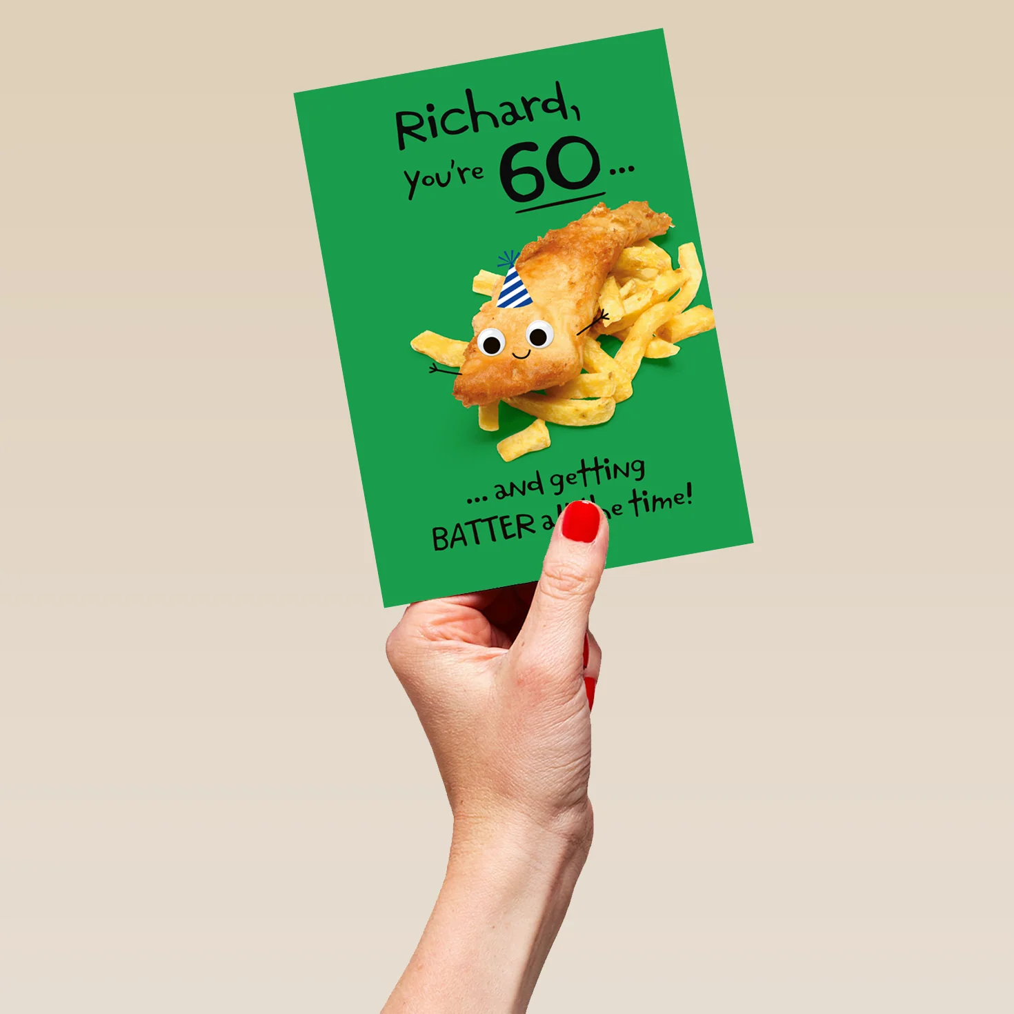 Personalised Googly Grub 'Fish & Chips' 60th Birthday Card - Image 5