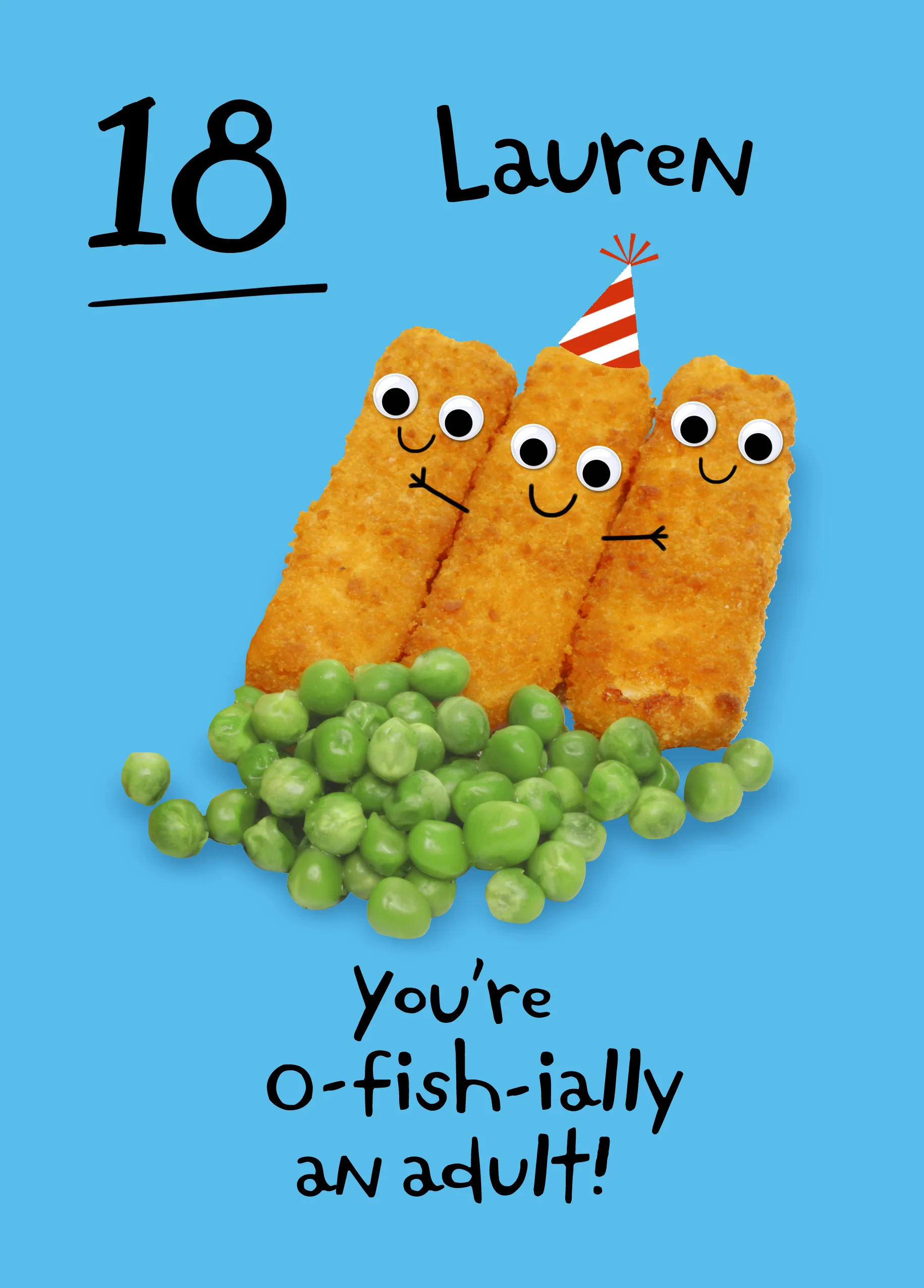 Personalised Googly Grub 'Fish Fingers' 18th Birthday Card