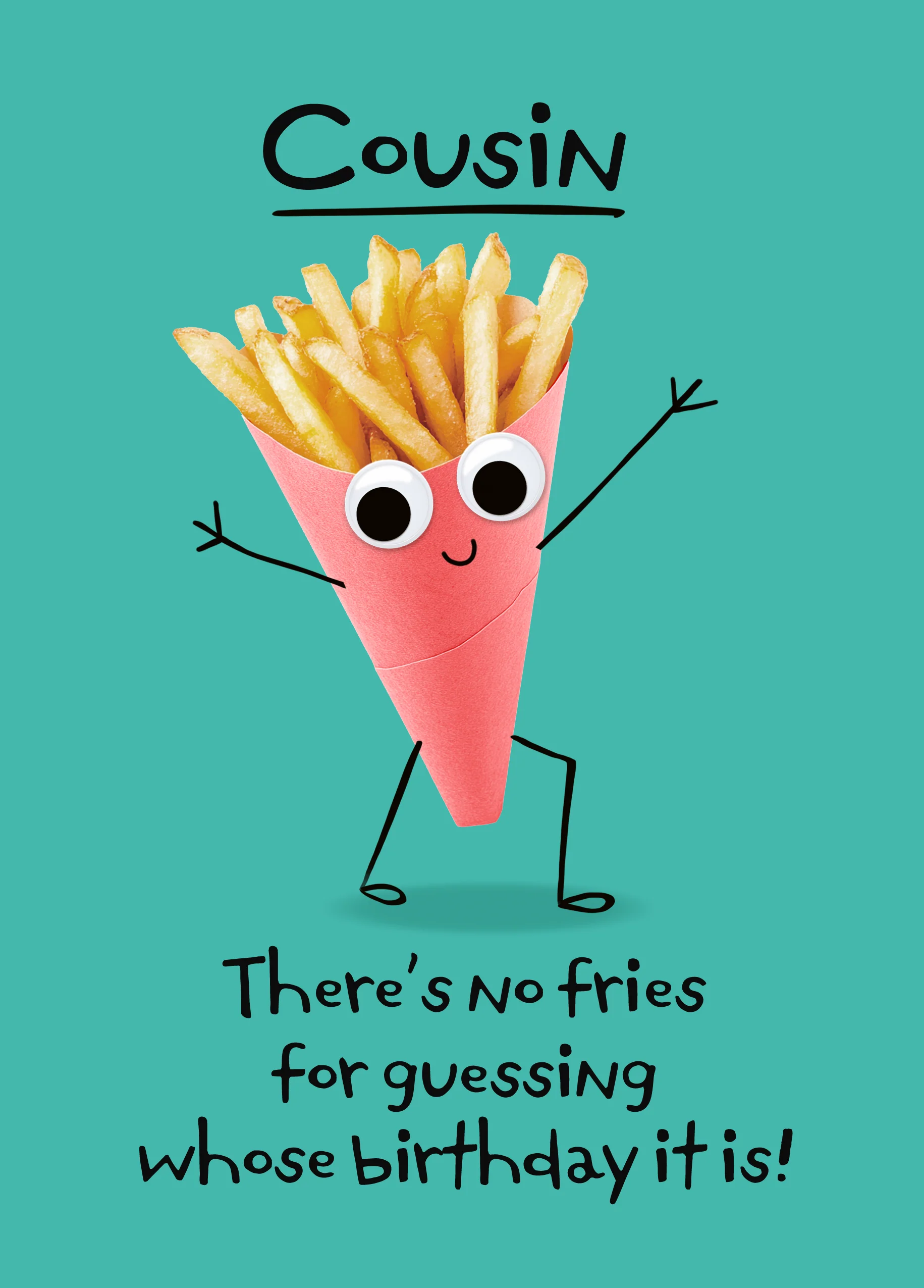 Personalised Googly Grub 'Fries' Birthday Card For Cousin