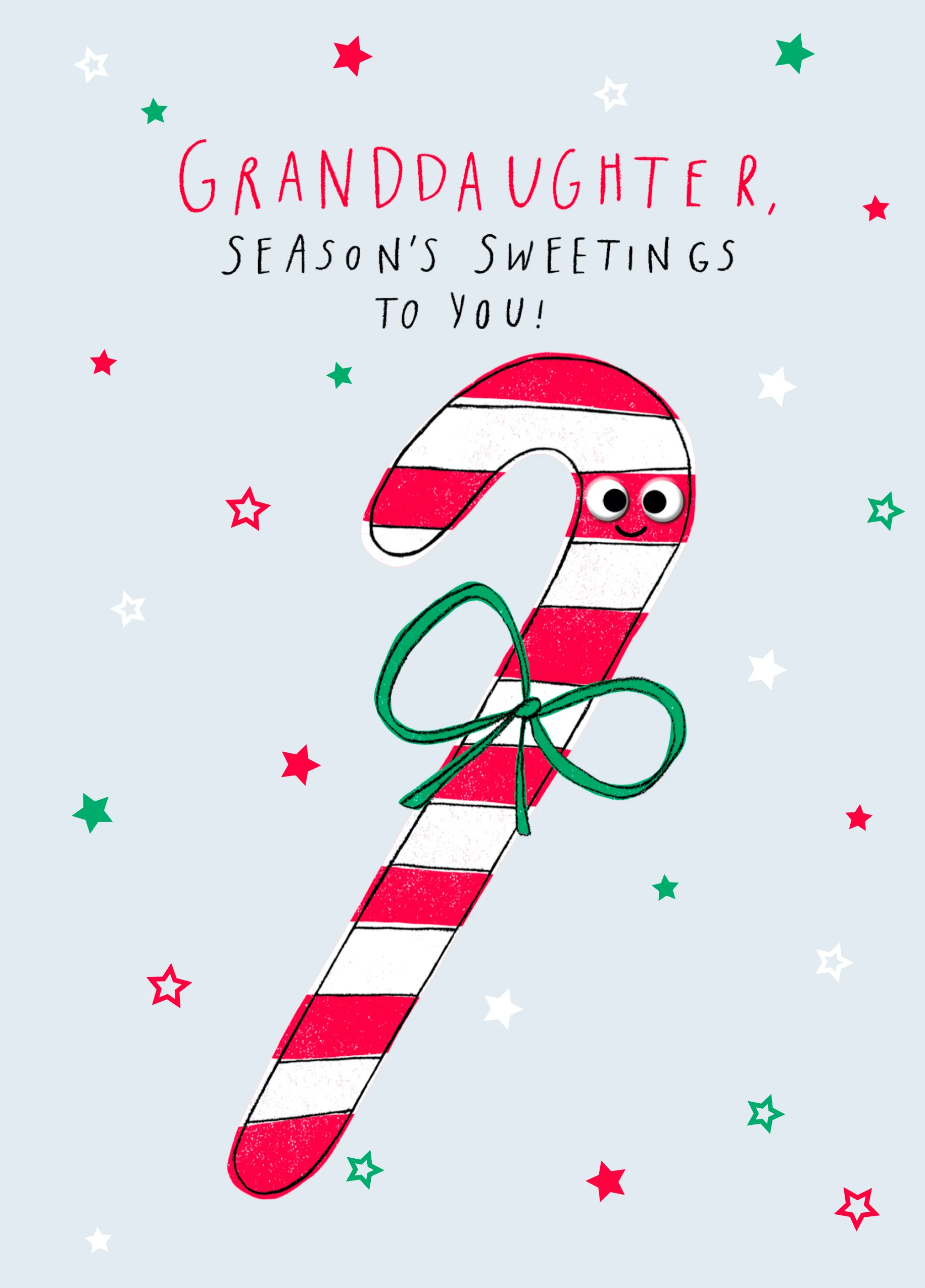 Personalised Granddaughter Candy Cane Christmas Card