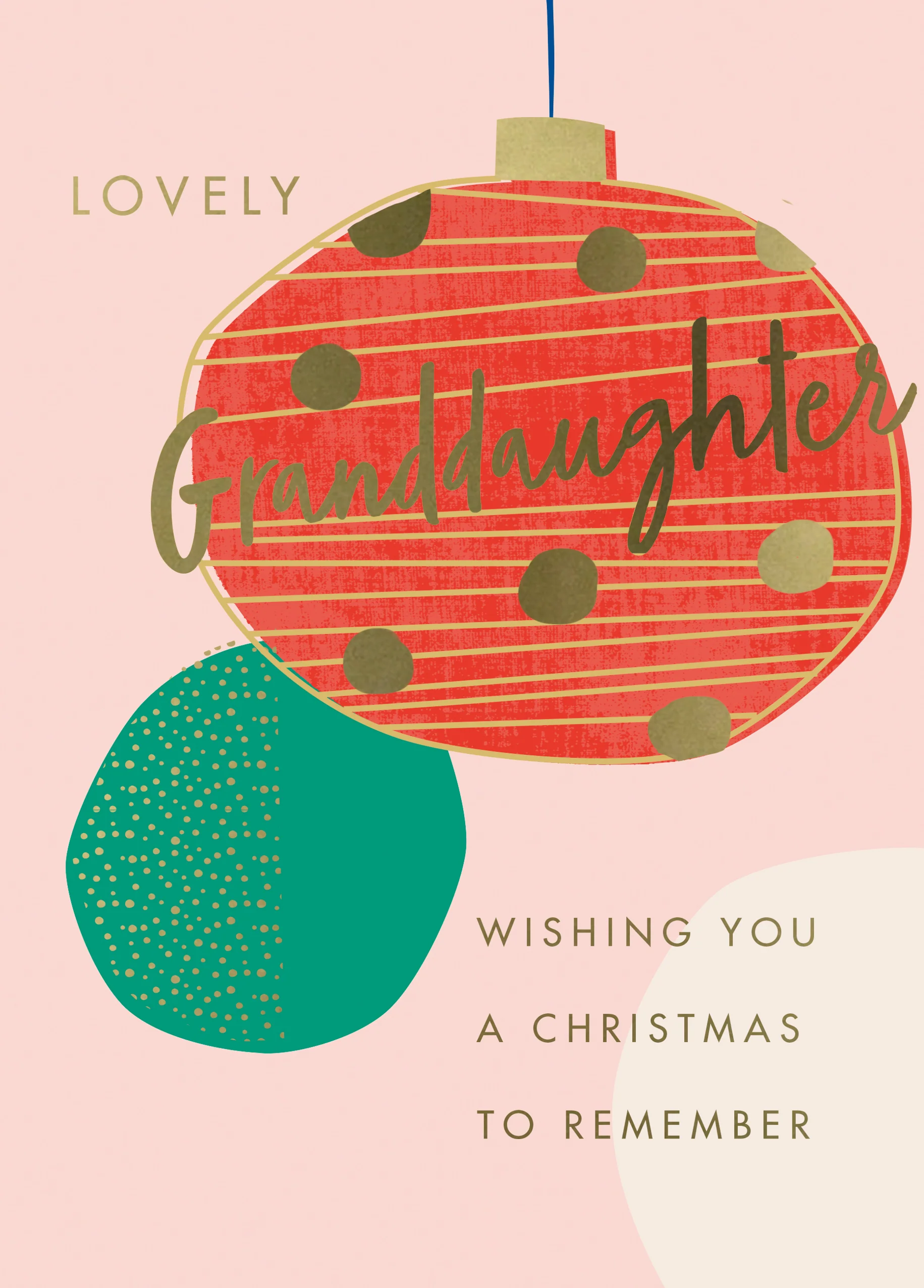 Personalised Granddaughter Colourful Baubles Christmas Card