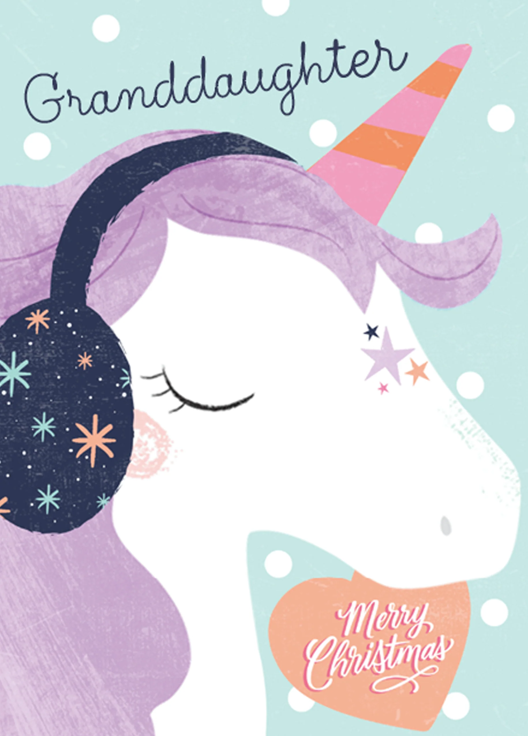 Personalised Granddaughter Kids Unicorn Christmas Card