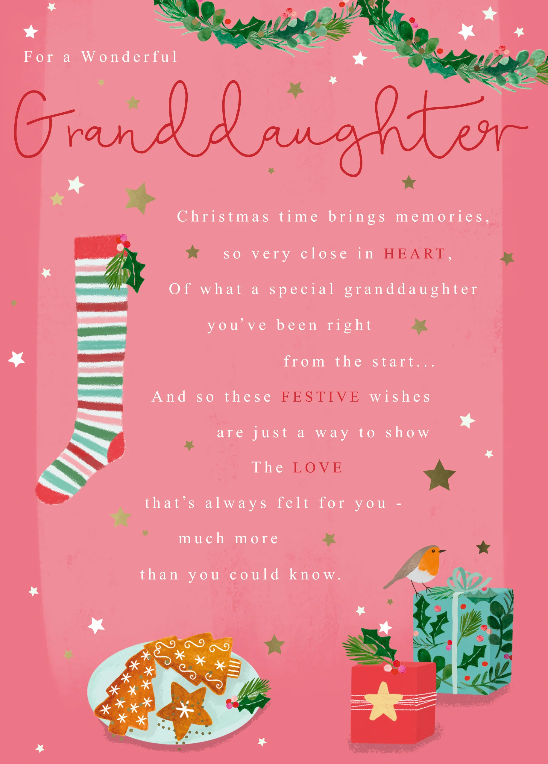 Personalised Granddaughter Verse & Christmas Icons Traditional Card