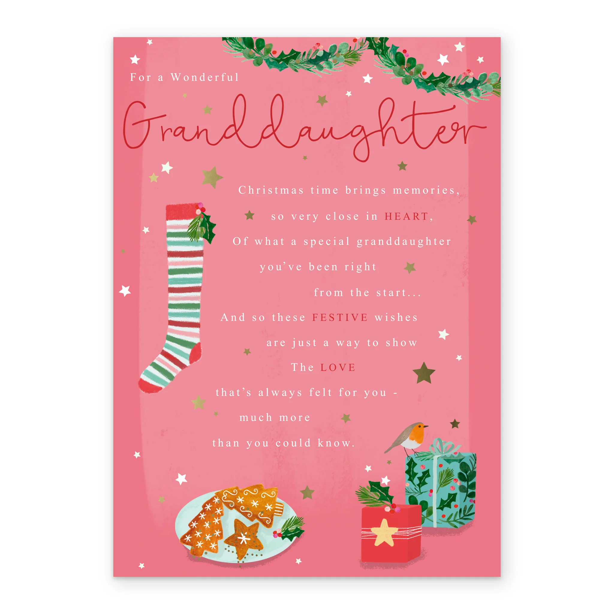 Personalised Granddaughter Verse & Christmas Icons Traditional Card - Image 2