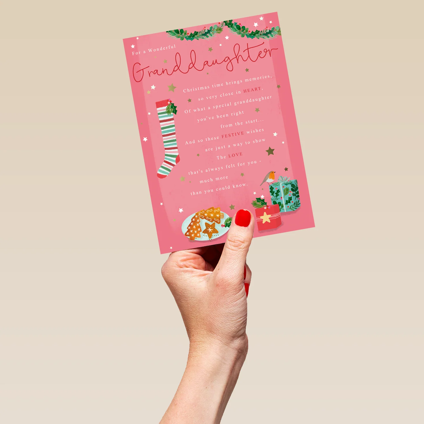 Personalised Granddaughter Verse & Christmas Icons Traditional Card - Image 5