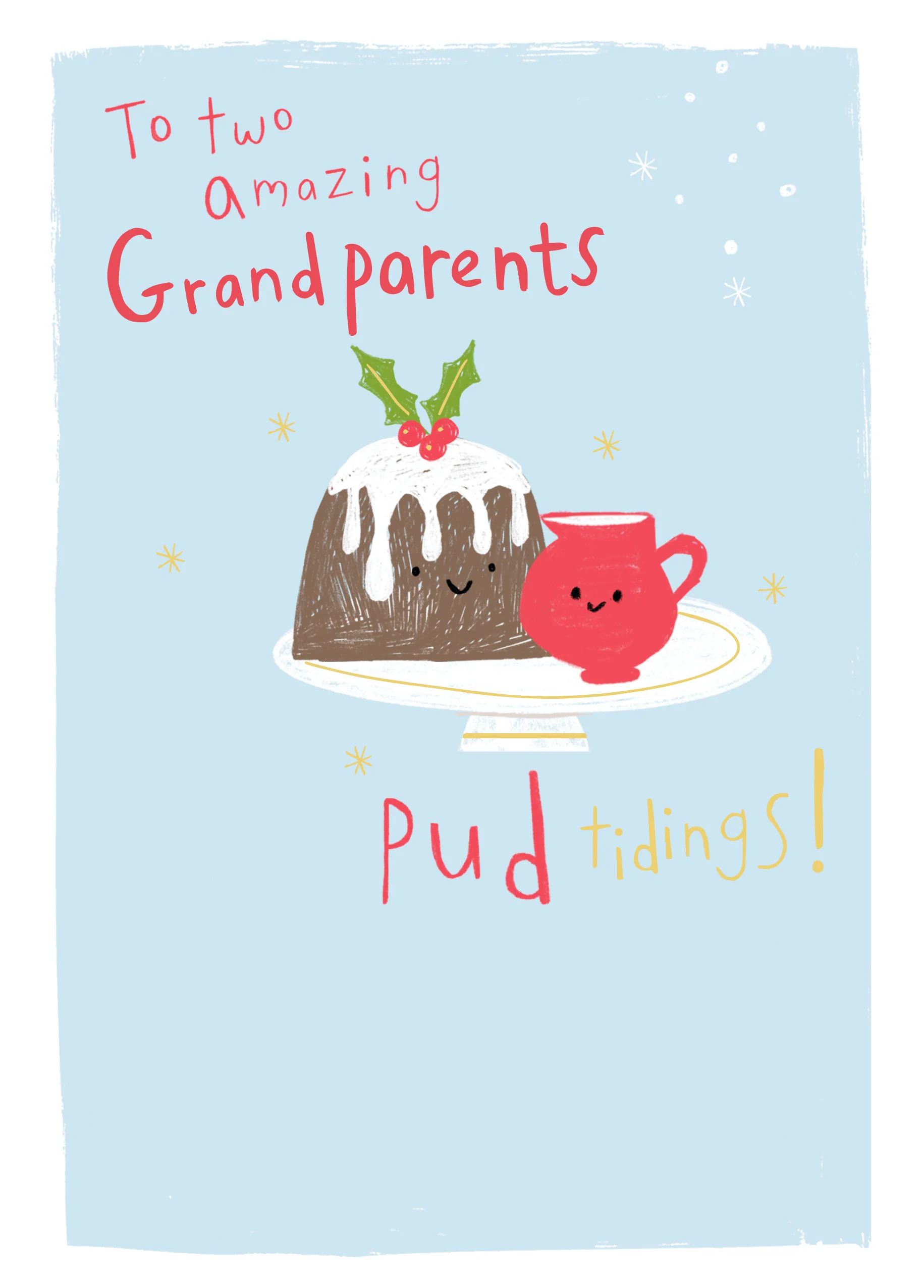Personalised Grandparents Cute Christmas Pudding Card