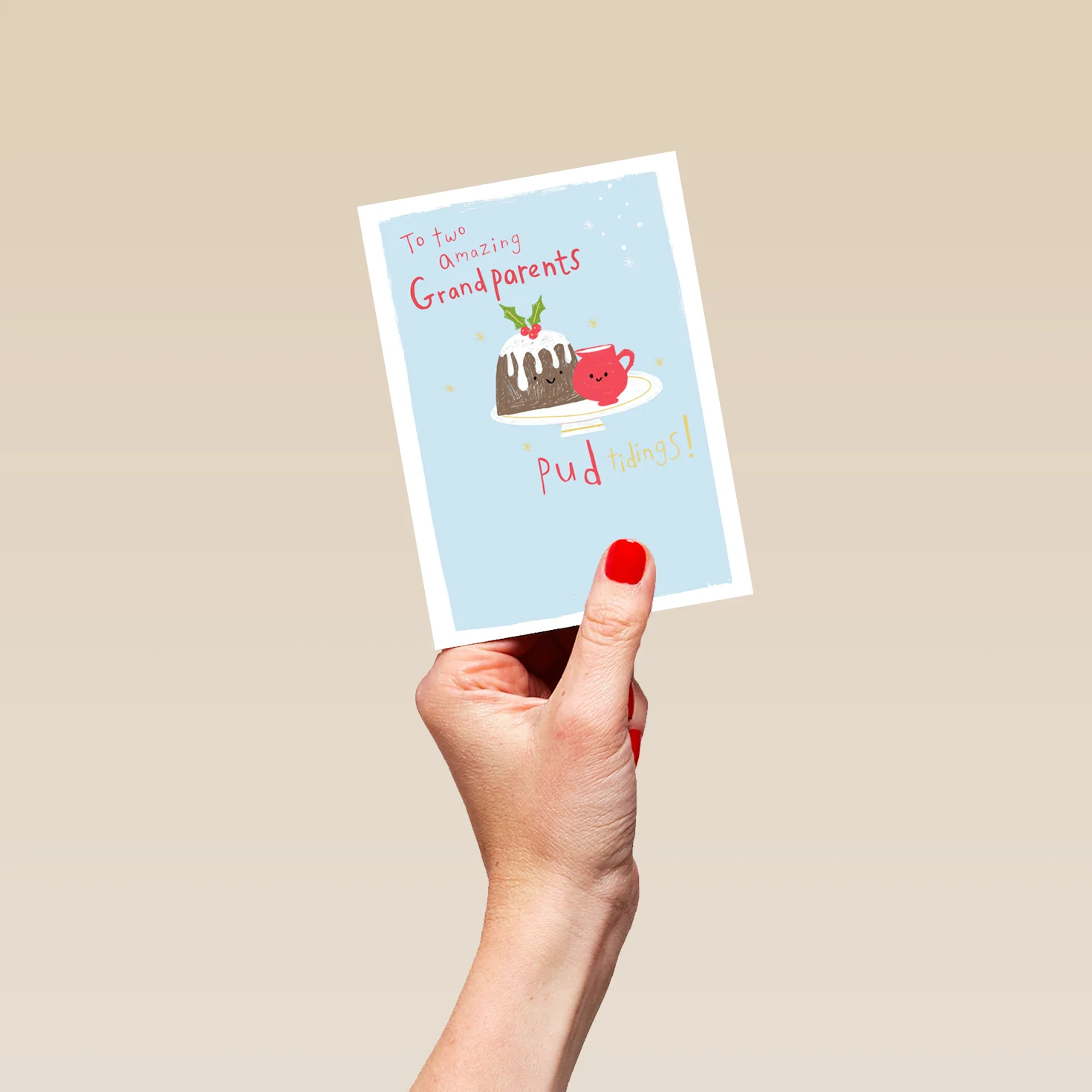 Personalised Grandparents Cute Christmas Pudding Card - Image 4