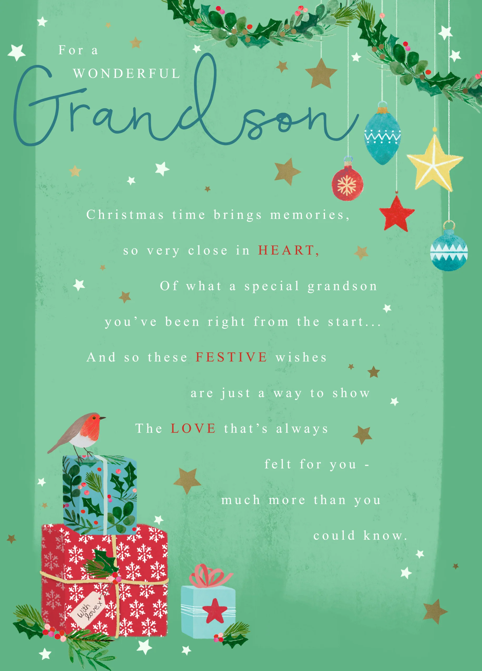 Personalised Grandson Presents Traditional Verse Christmas Card