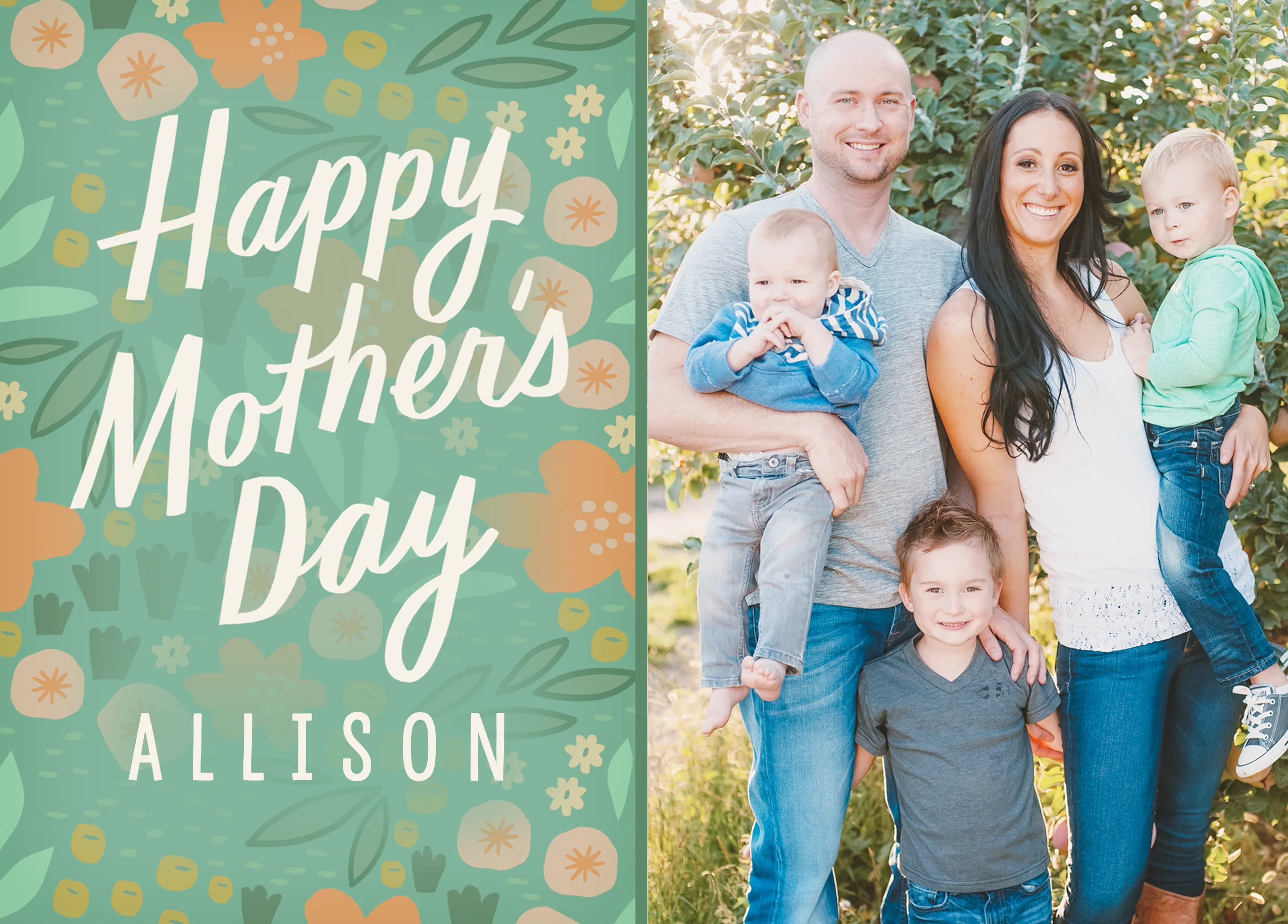 Personalised Green Florals Photo Upload Mother's Day Card
