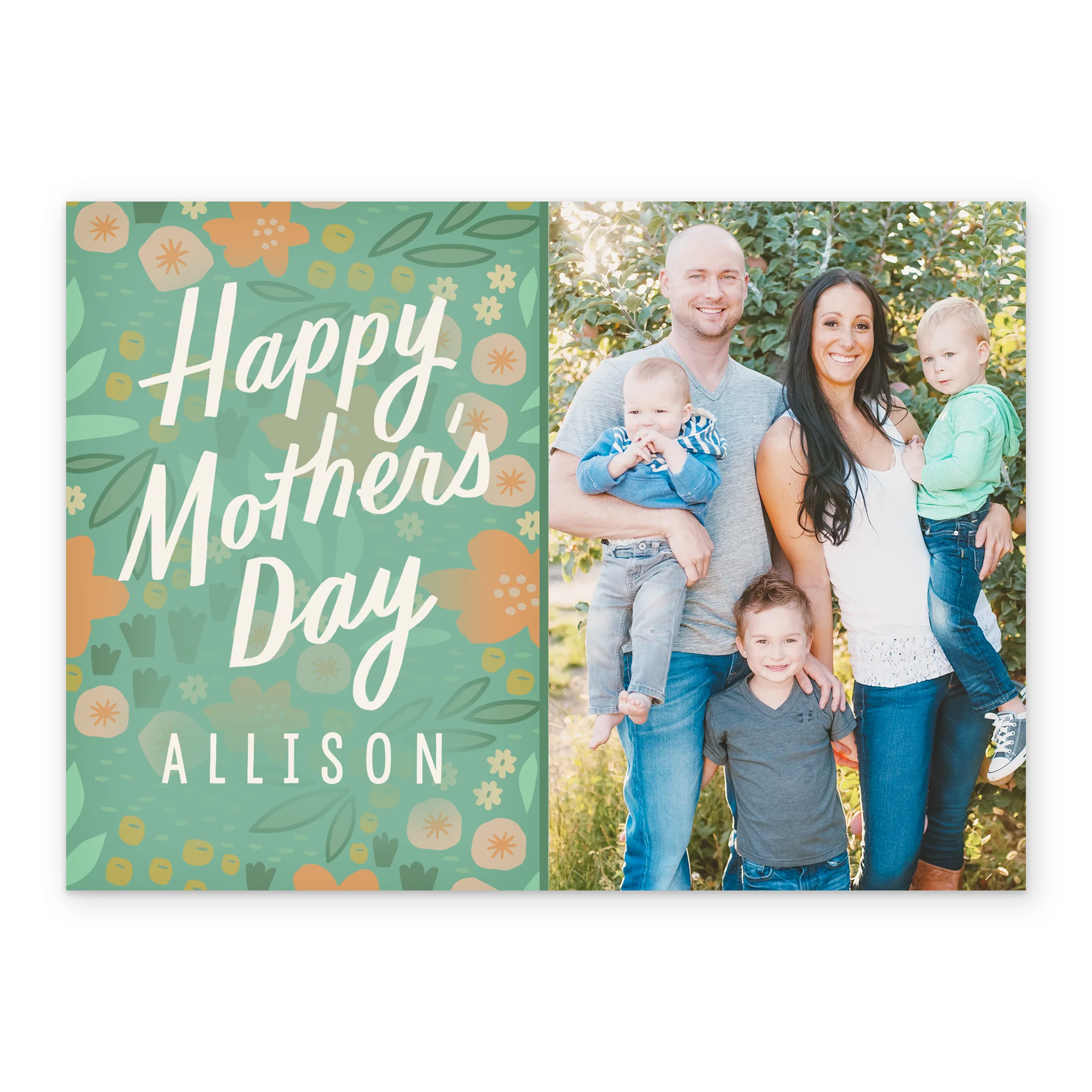 Personalised Green Florals Photo Upload Mother's Day Card - Image 2